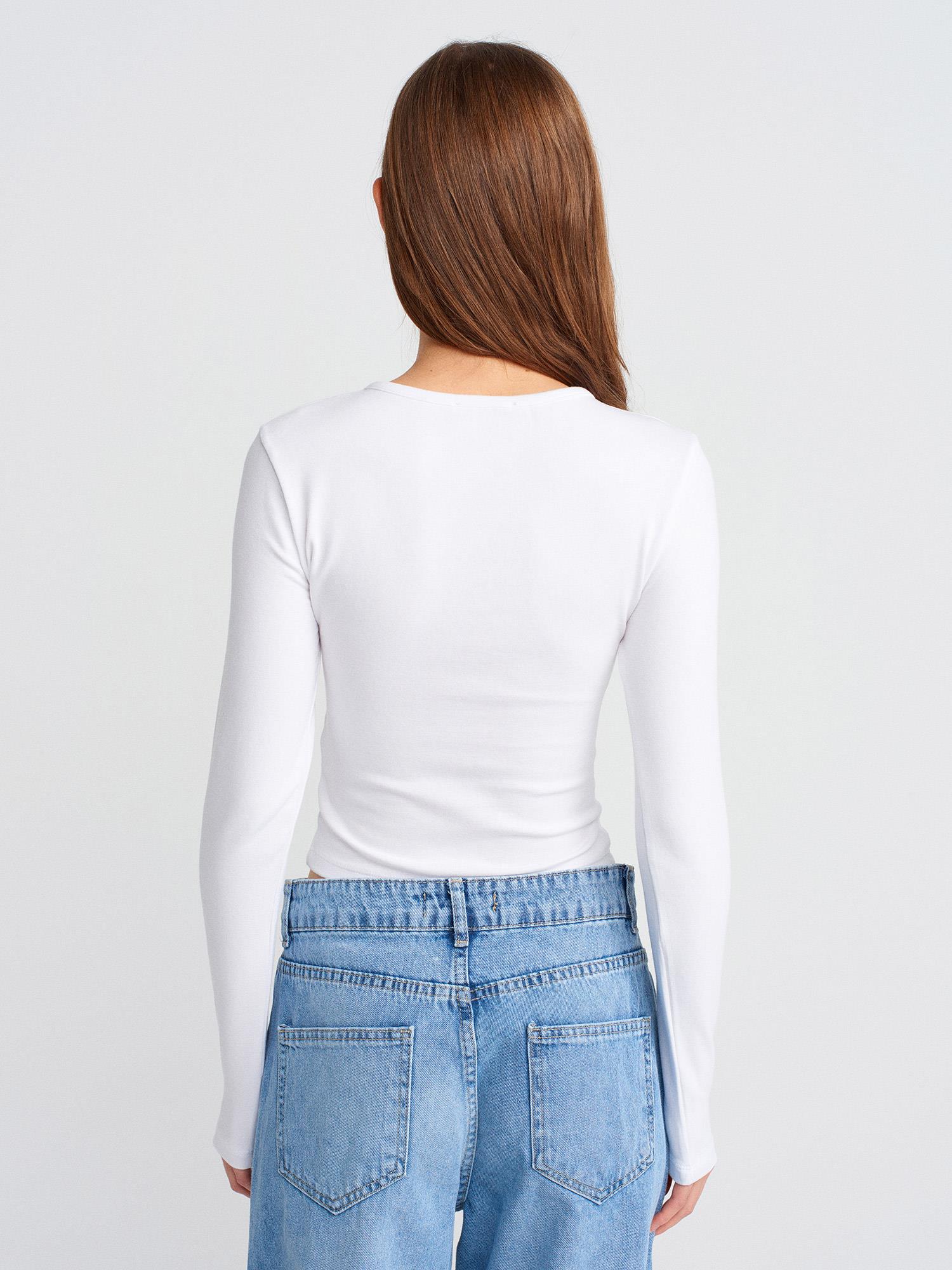 Bluz31442 Uzun Kollu ÇıtÇıt Düğmeli Top Beyaz