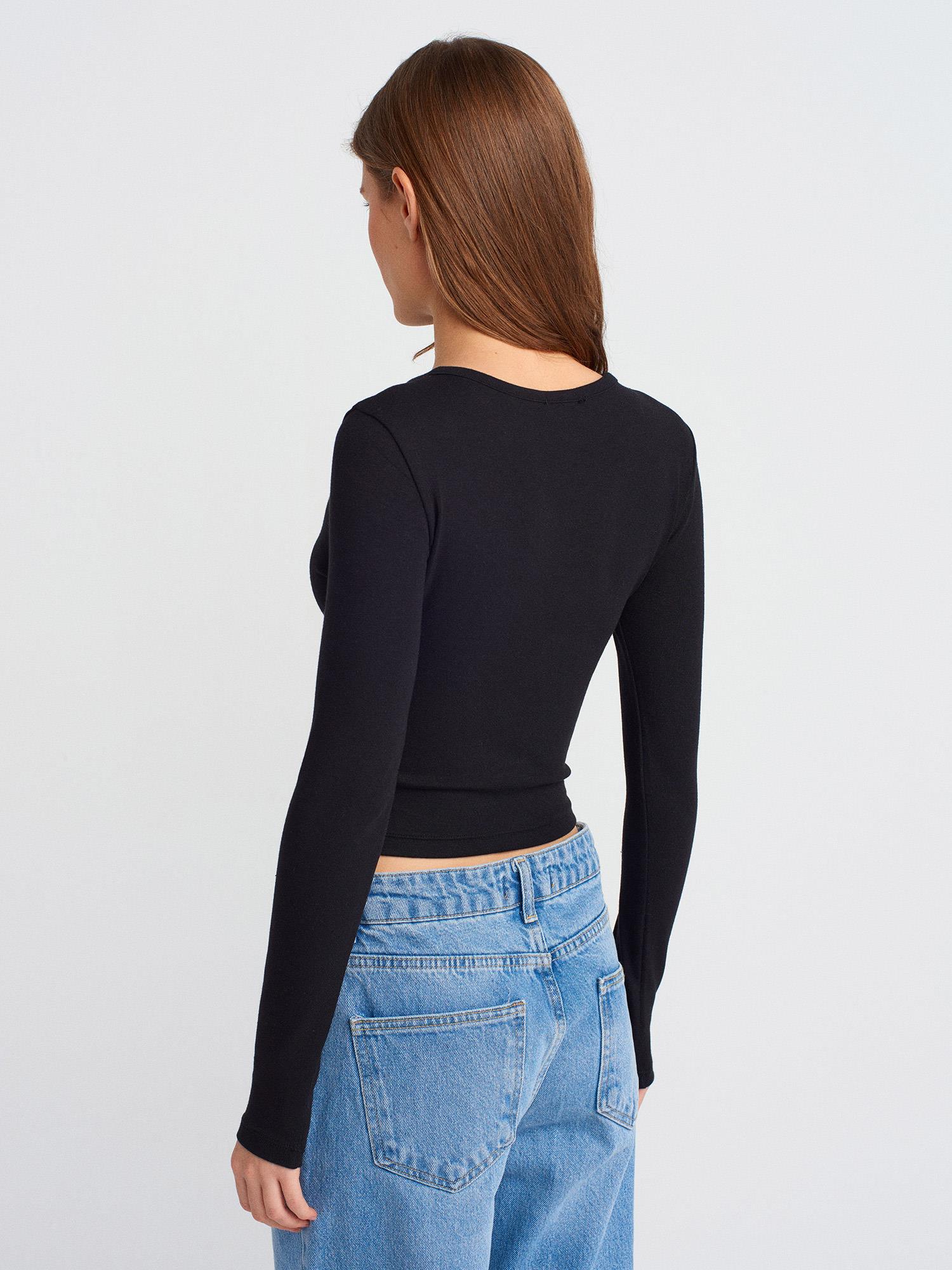 Bluz31442 Uzun Kollu ÇıtÇıt Düğmeli Top Siyah