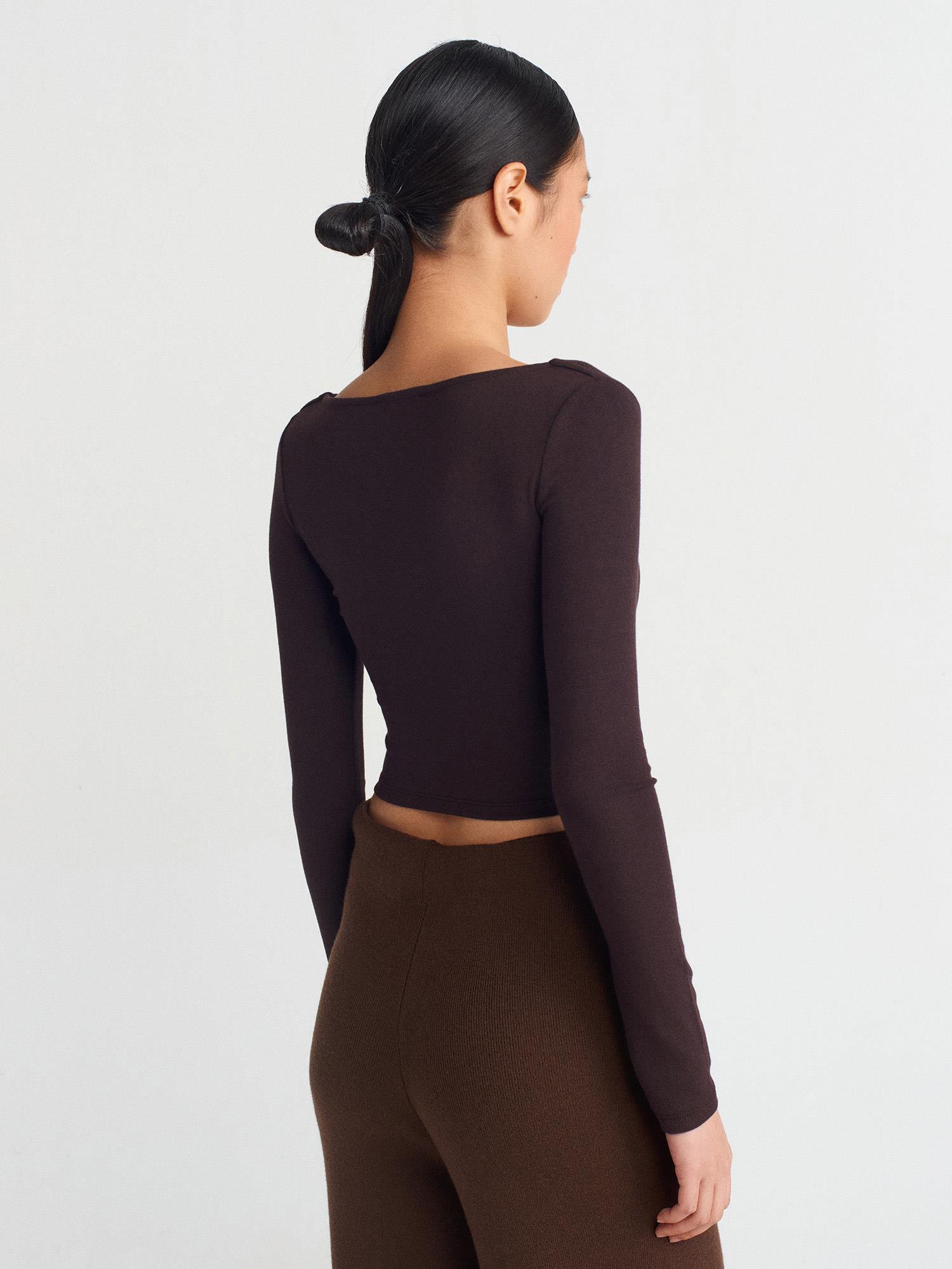 Kazak31507 Uzun Kollu Top Bluz Kahve