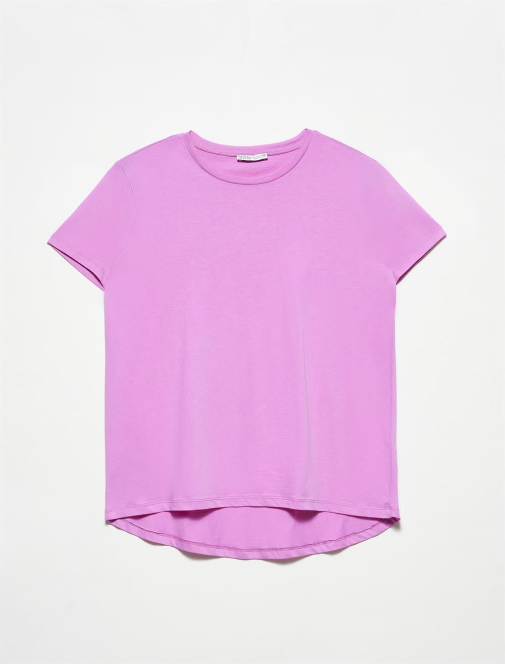 T-Shirt3471 Bisiklet Yaka Basic T-Shirt Lila