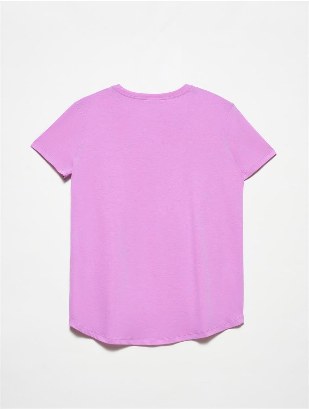 T-Shirt3471 Bisiklet Yaka Basic T-Shirt Lila