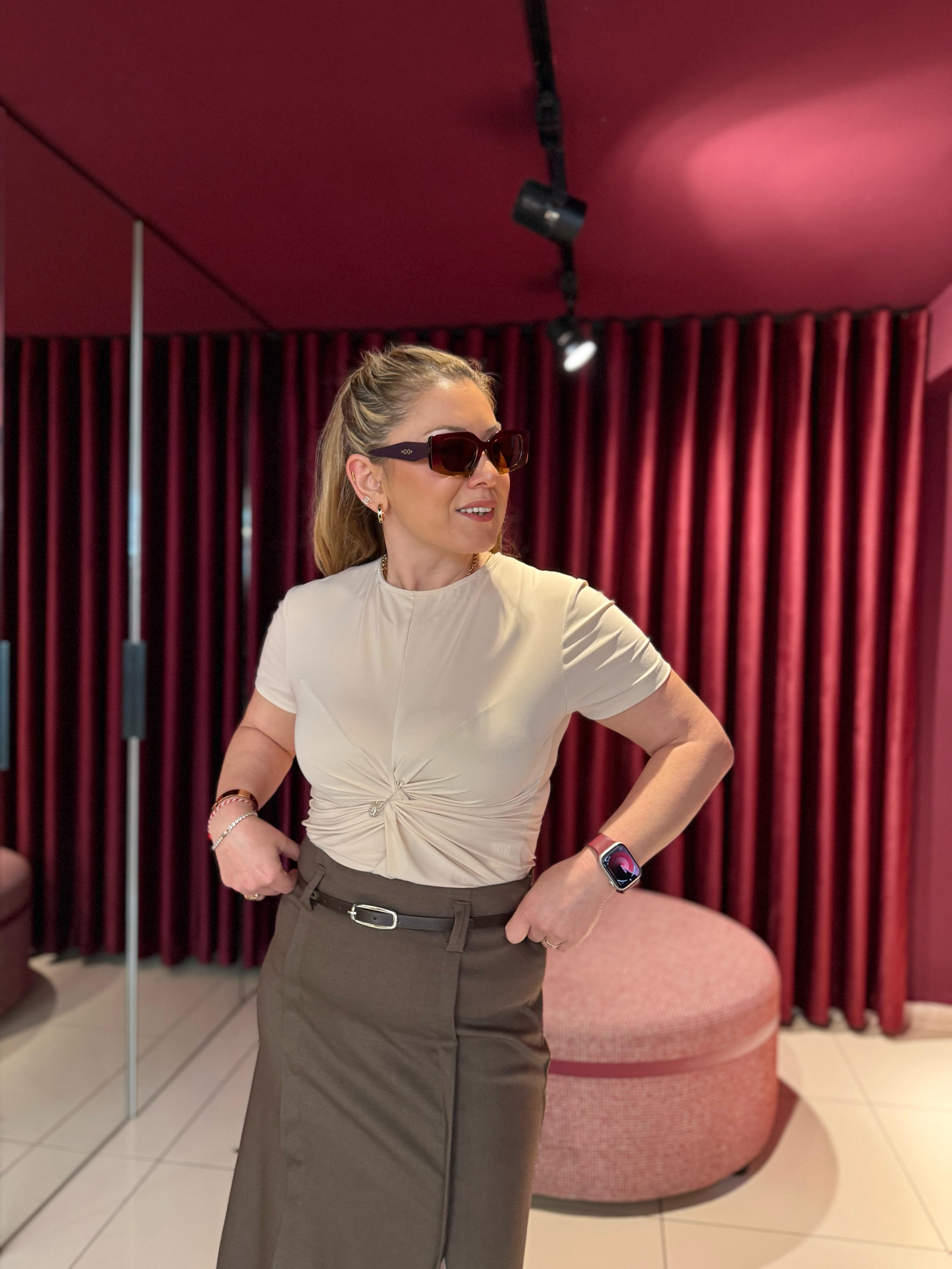 Bluz4042 Büzgülü Çengel Bluz Bej