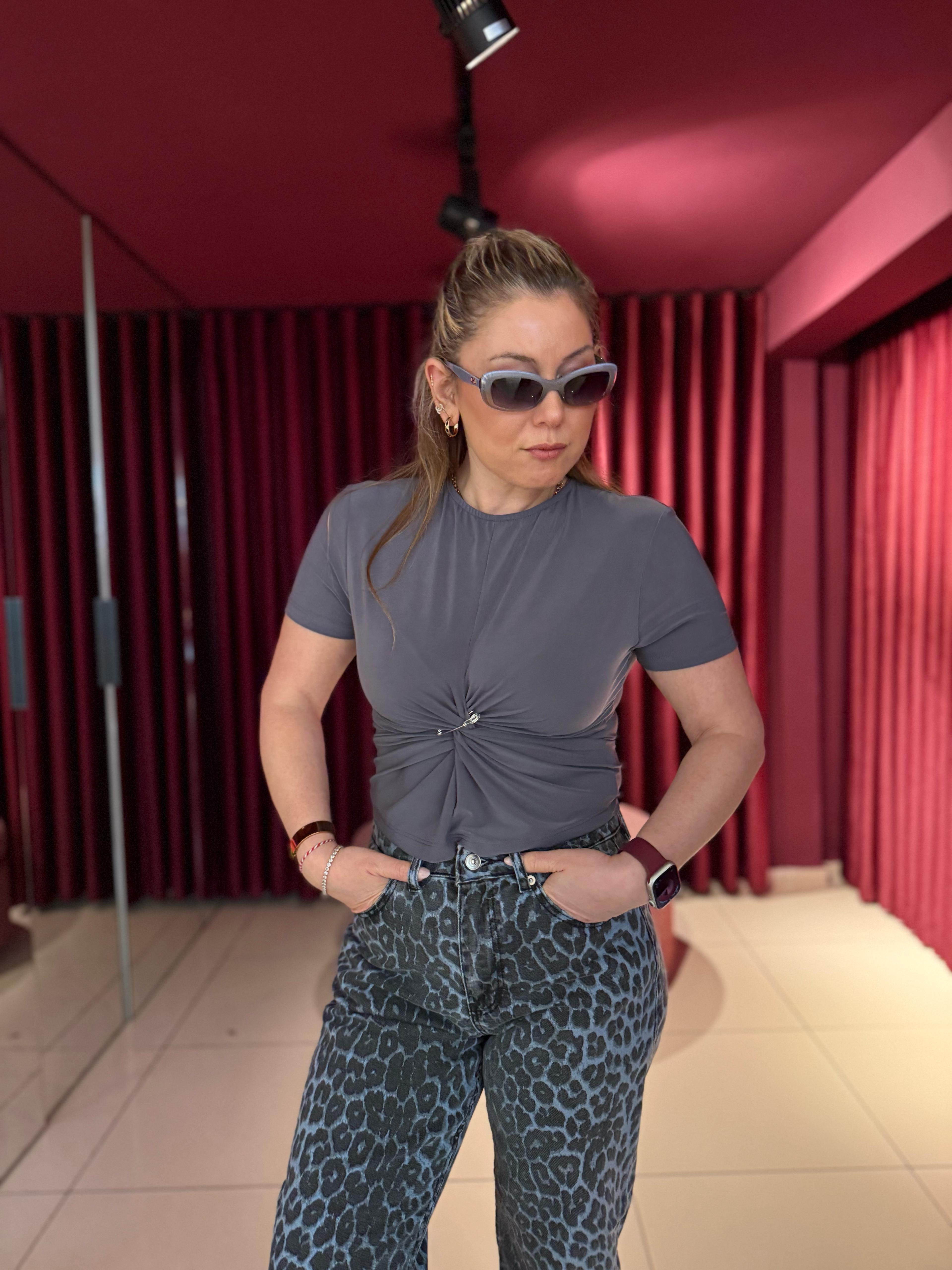 Bluz4042 Büzgülü Çengel Bluz Gri