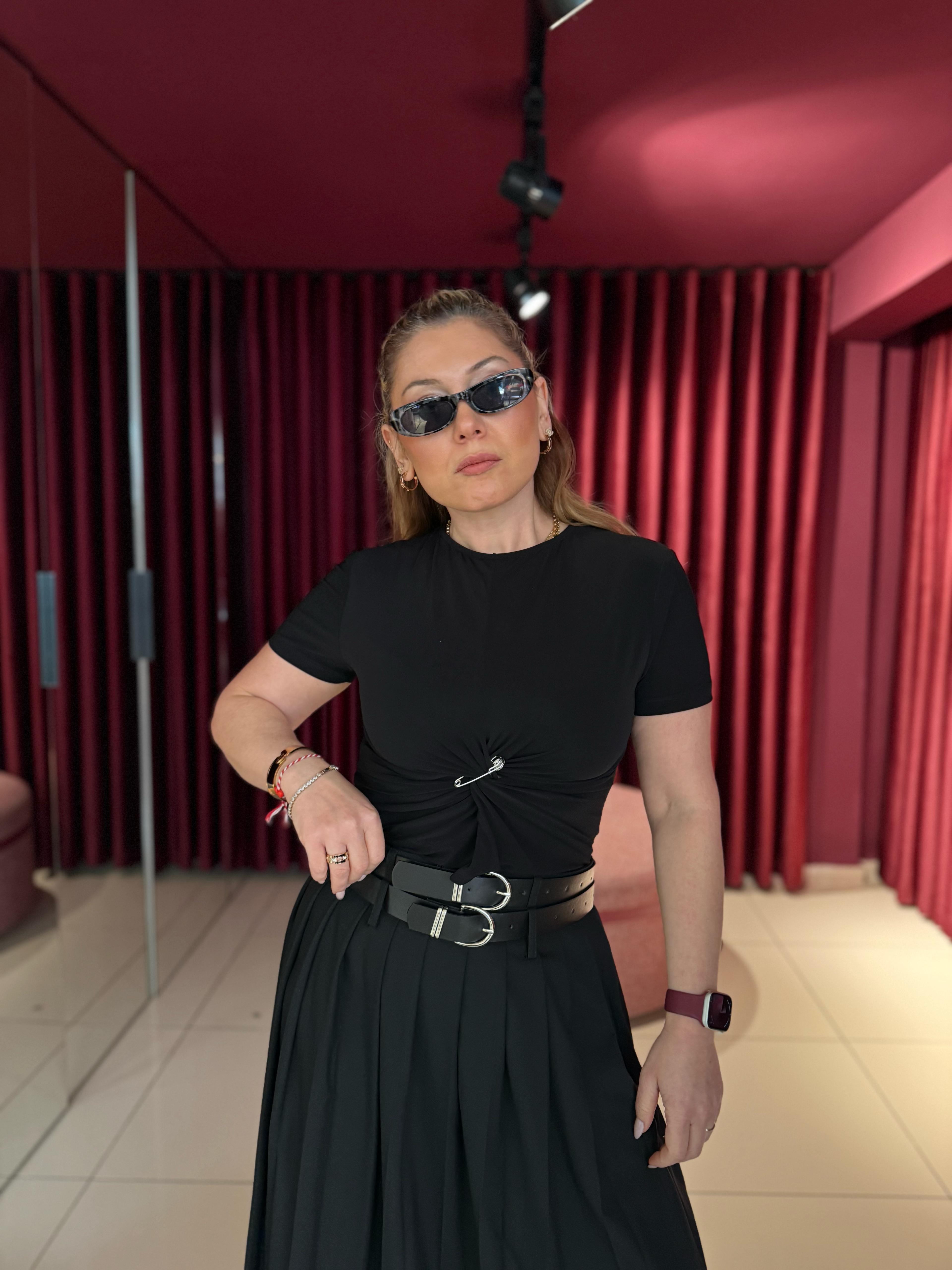 Bluz4042 Büzgülü Çengel Bluz Siyah