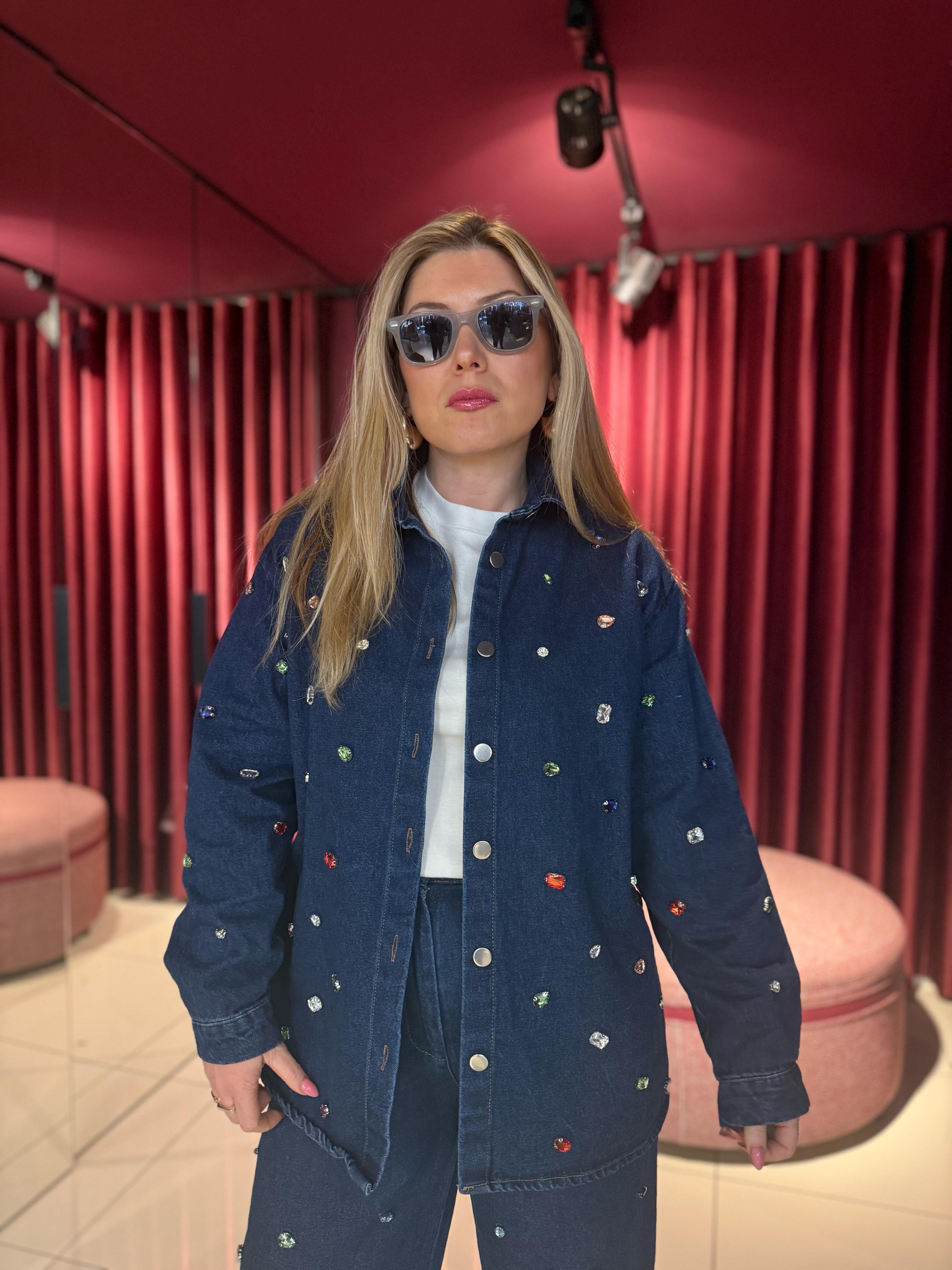 Gömlek4050 Taşlı Jean Gömlek Mavi