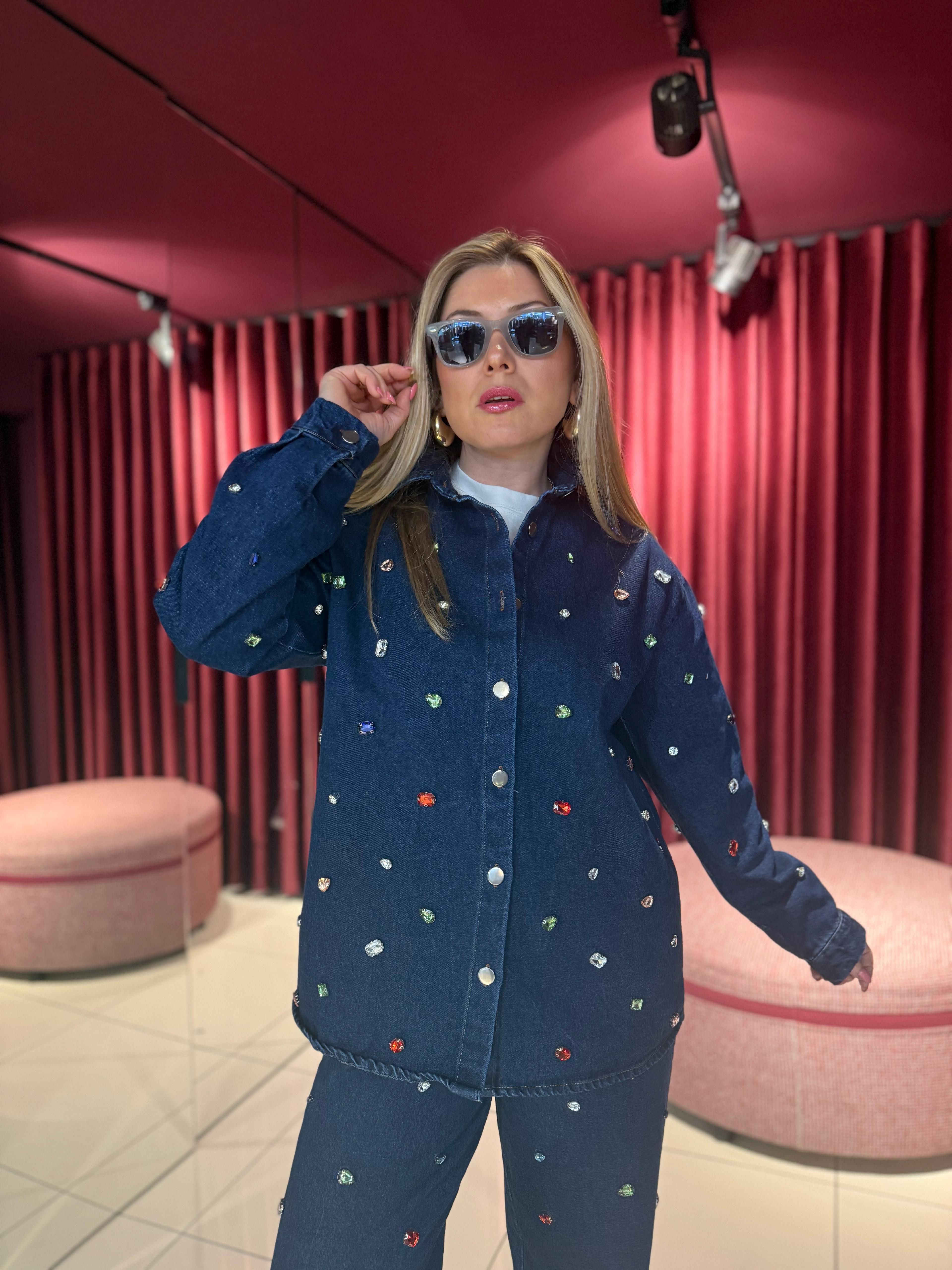 Gömlek4050 Taşlı Jean Gömlek Mavi