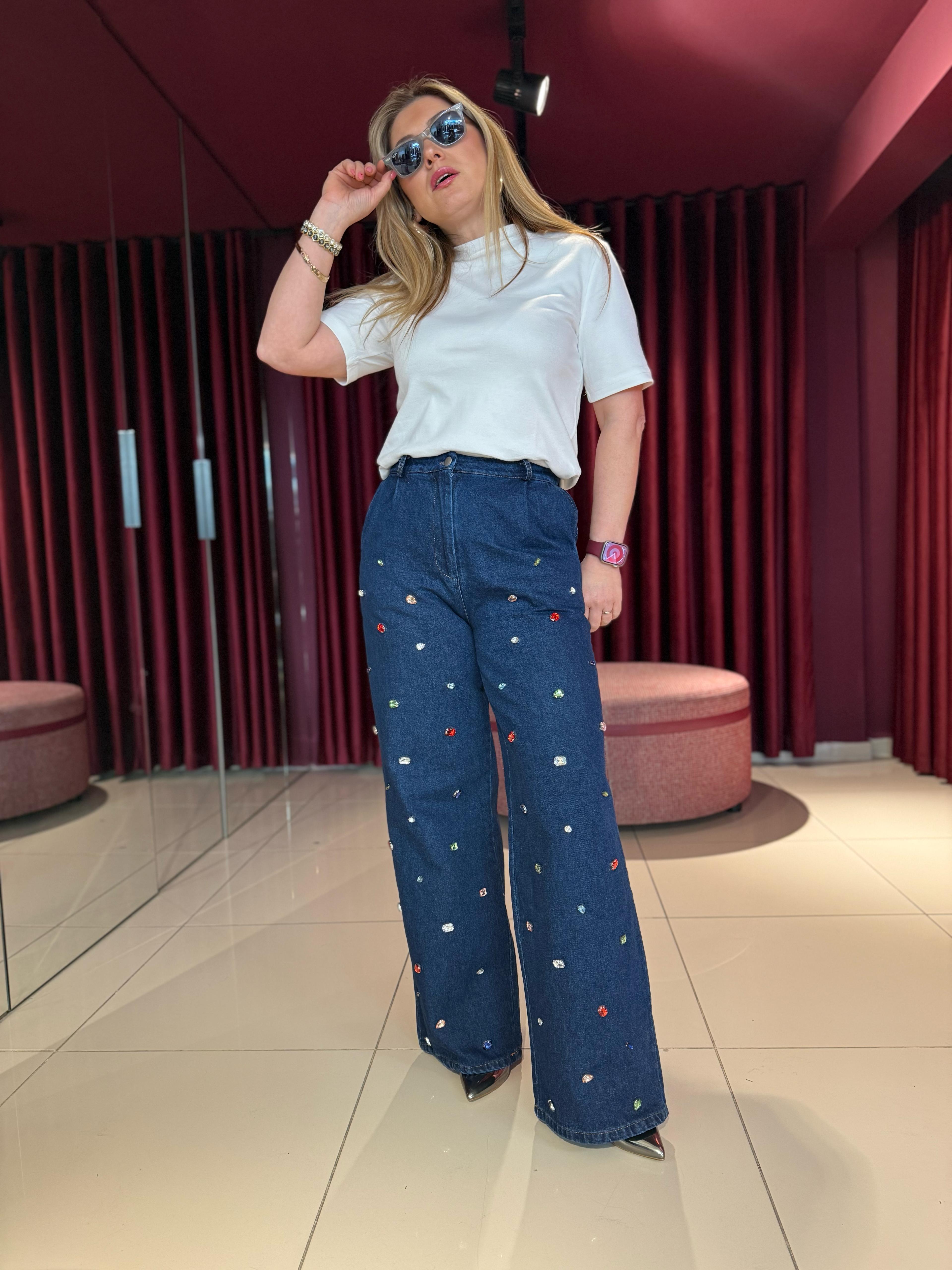 Pantolon4053 Taşlı Jean Pantolon Mavi