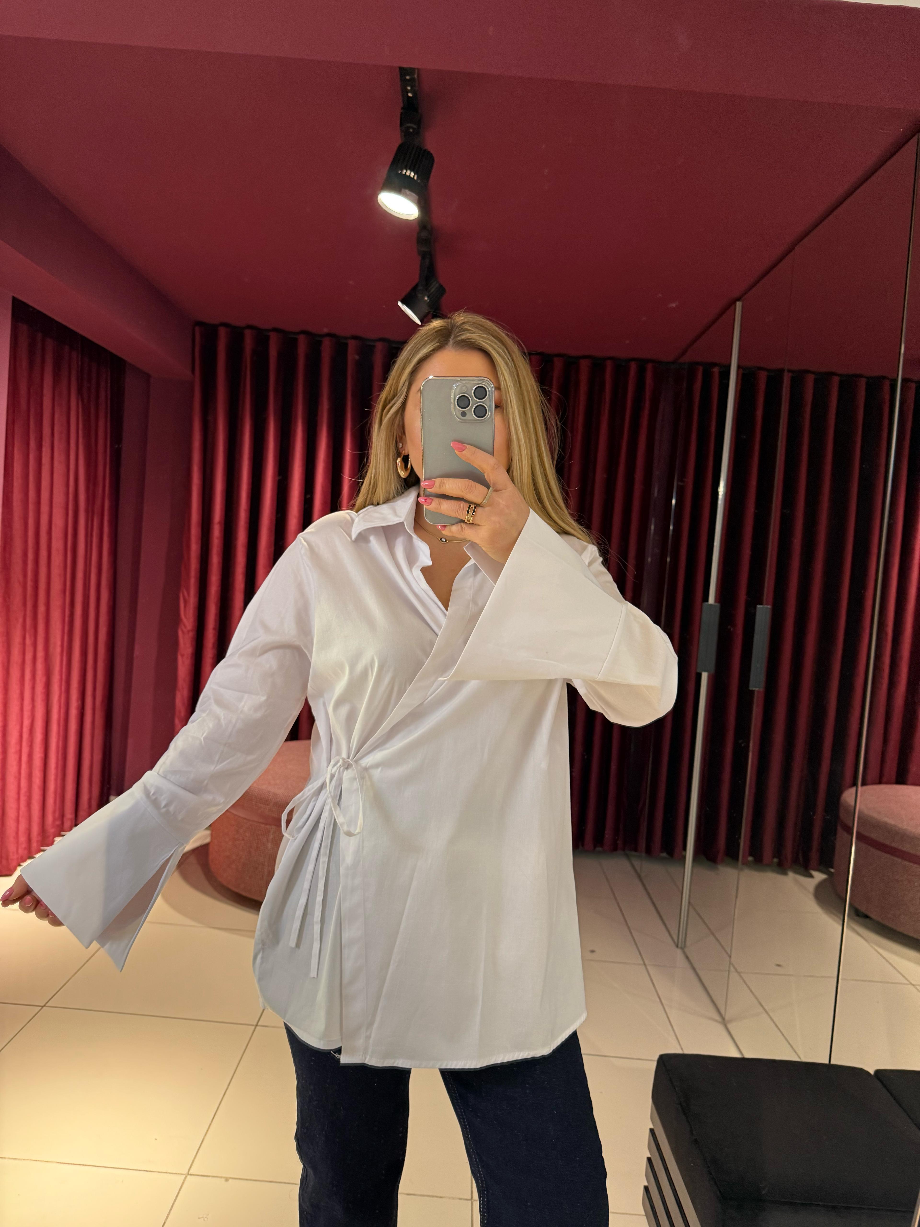 Gömlek5257 Çapraz Bağlamalı Gömlek Beyaz
