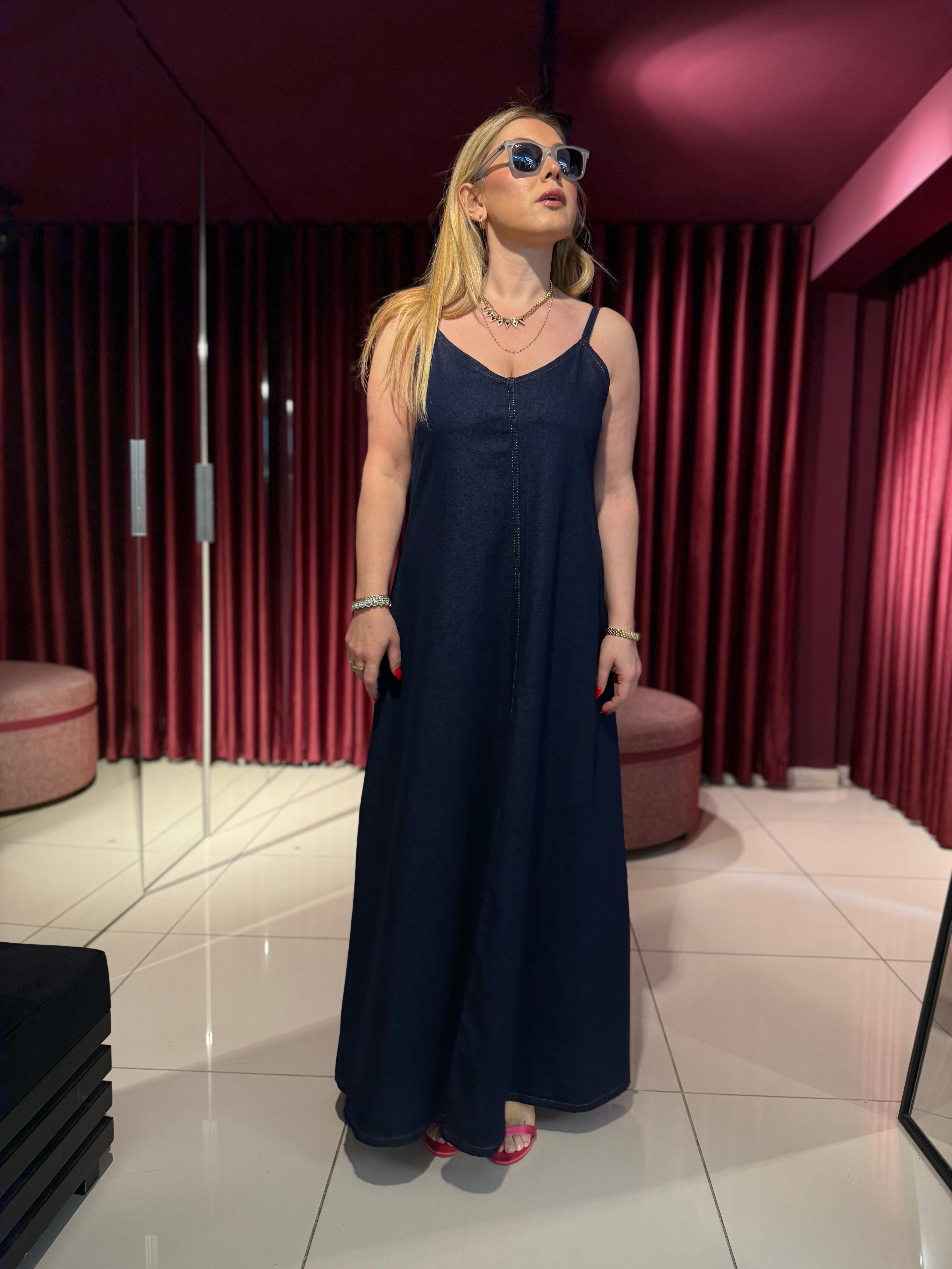 Midi Elbiseler6520 Denim Elbise Lacivert