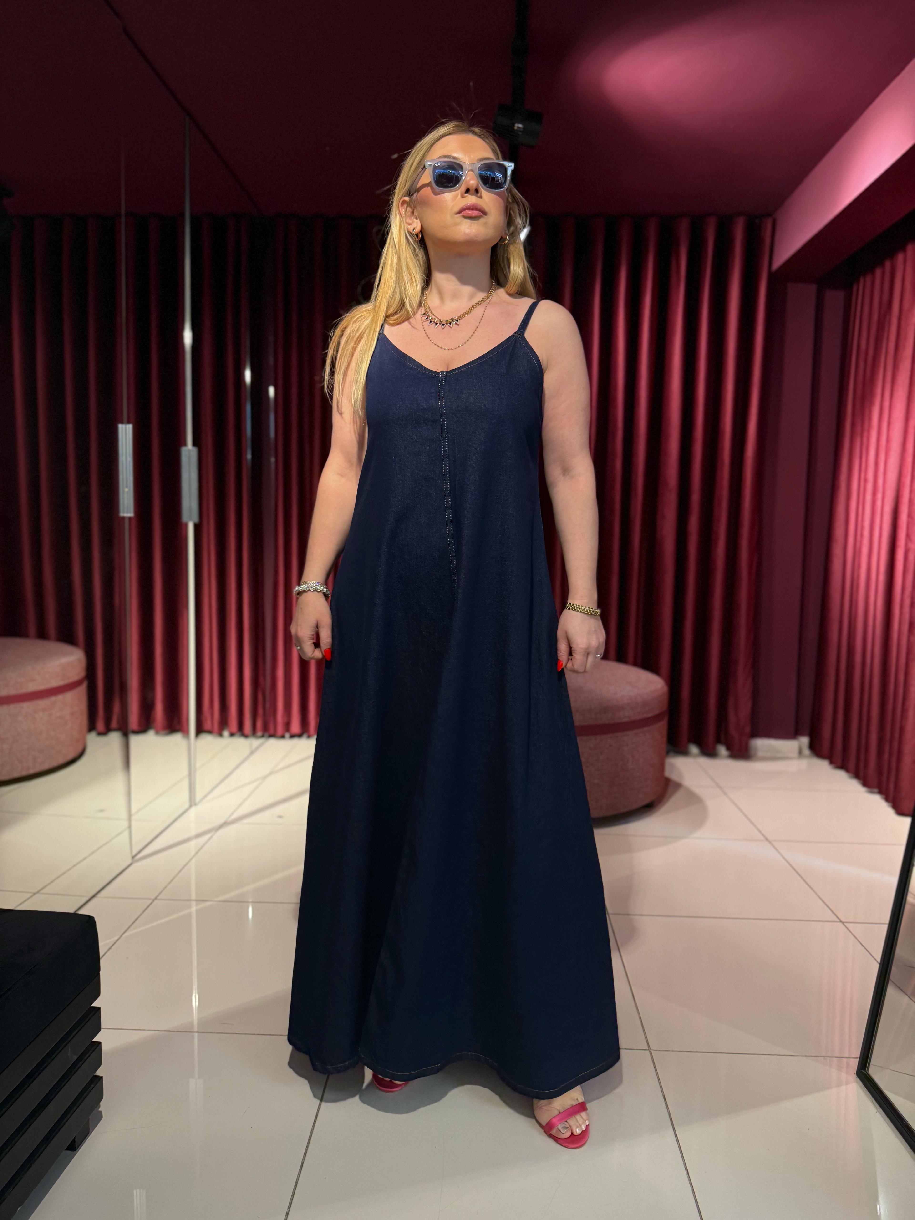Midi Elbiseler6520 Denim Elbise Lacivert