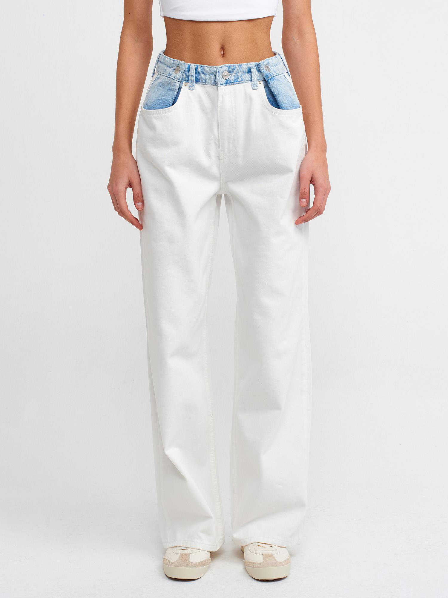 Jean71442 Denim Garnili Pamuklu Pantolon Mavi