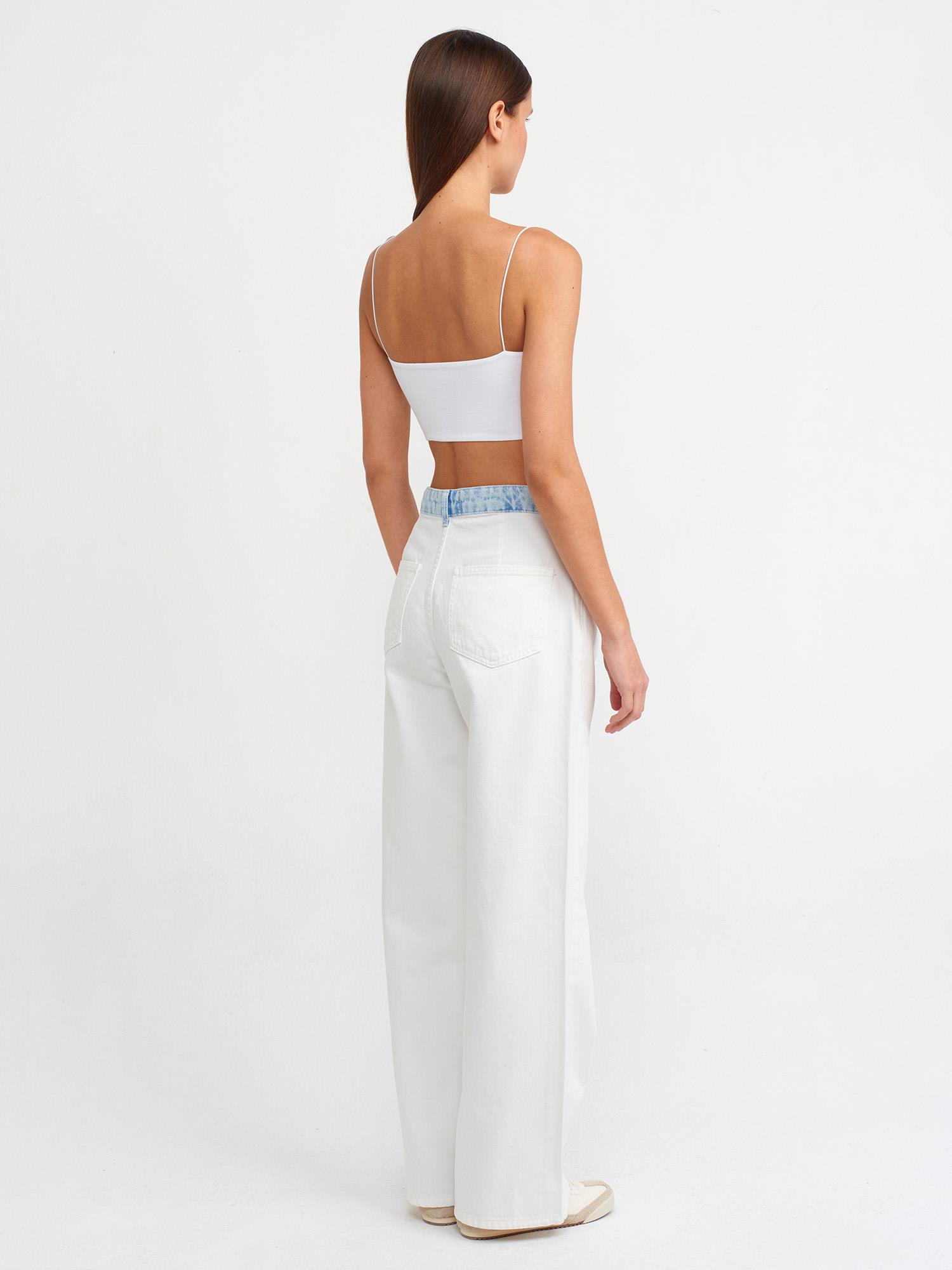 Jean71442 Denim Garnili Pamuklu Pantolon Mavi