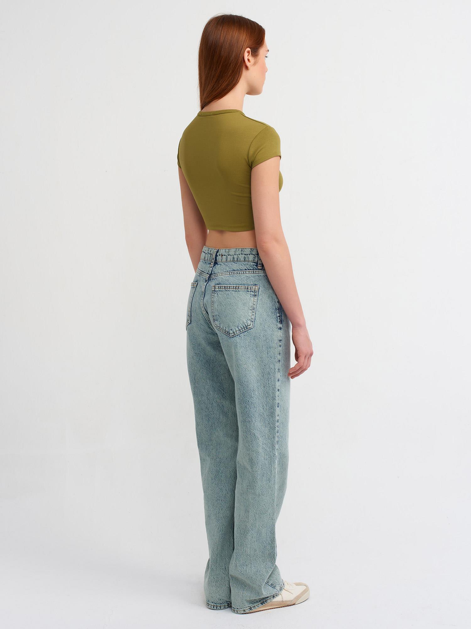 Jean71458 Tintli Kar Yıkama Pant. Jean Yeşil