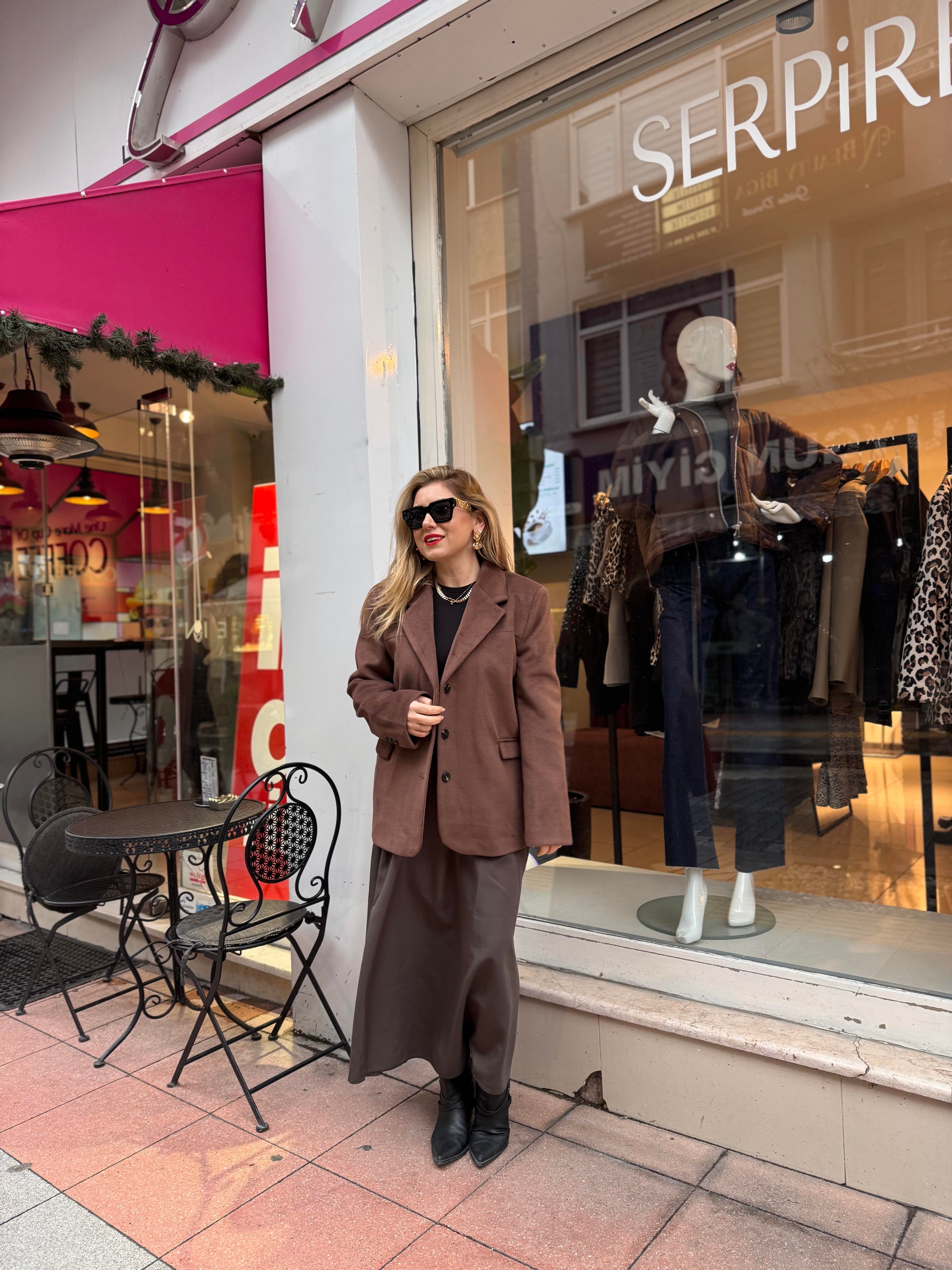 Ceket7365 Oversize Kaşe Ceket Acı Kahve