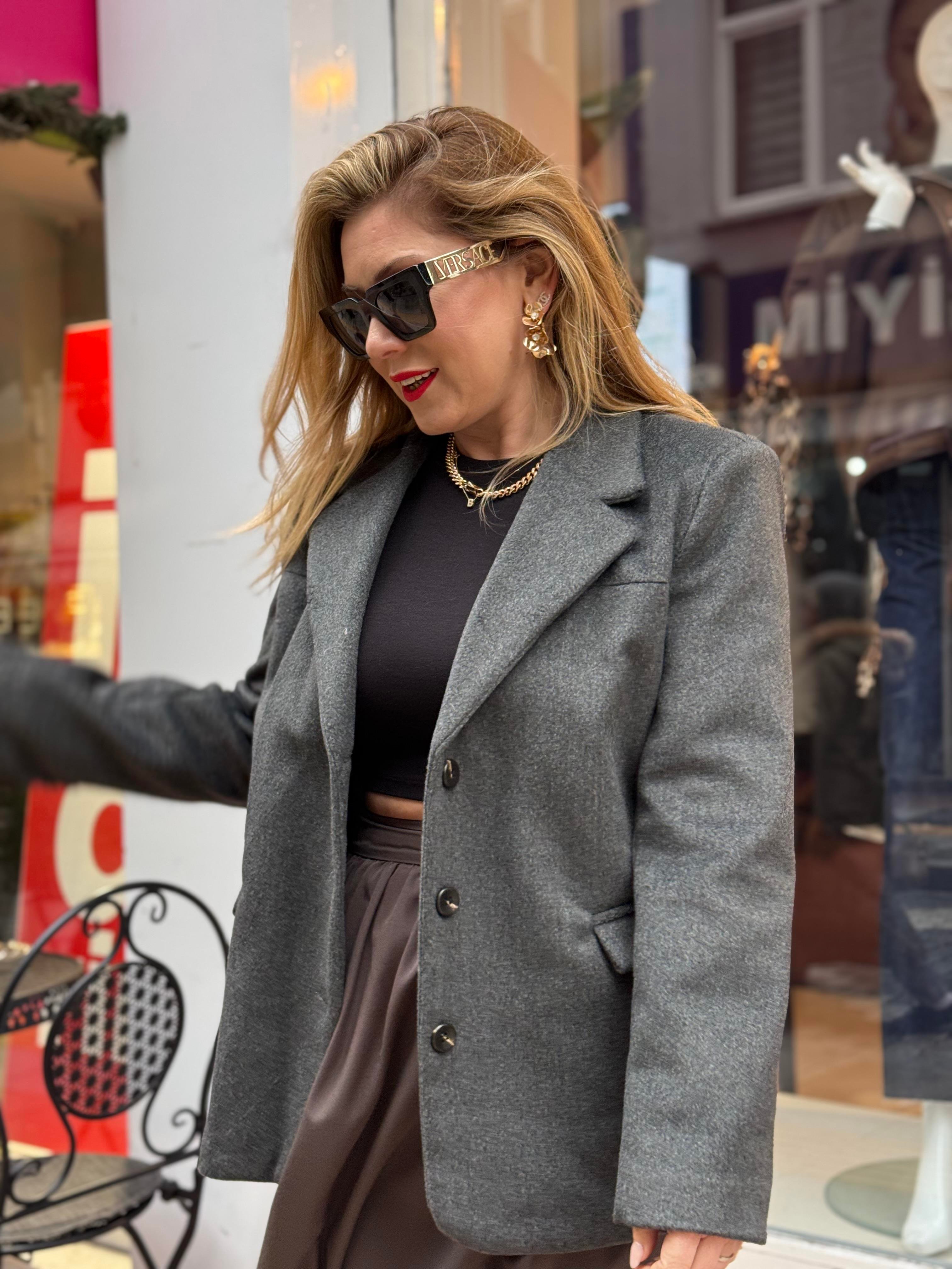 Ceket7365 Oversize Kaşe Ceket Antrasit