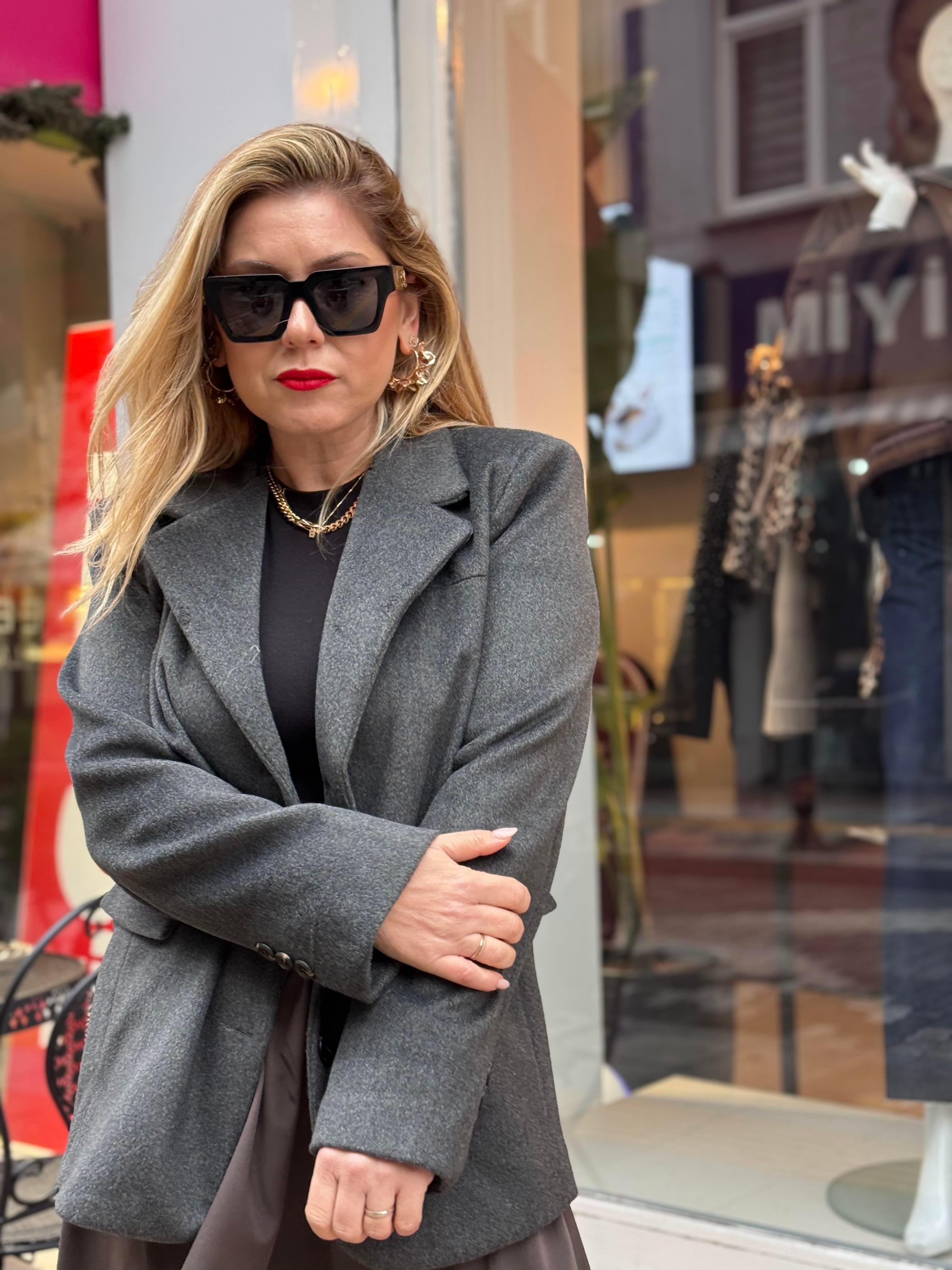 Ceket7365 Oversize Kaşe Ceket Antrasit