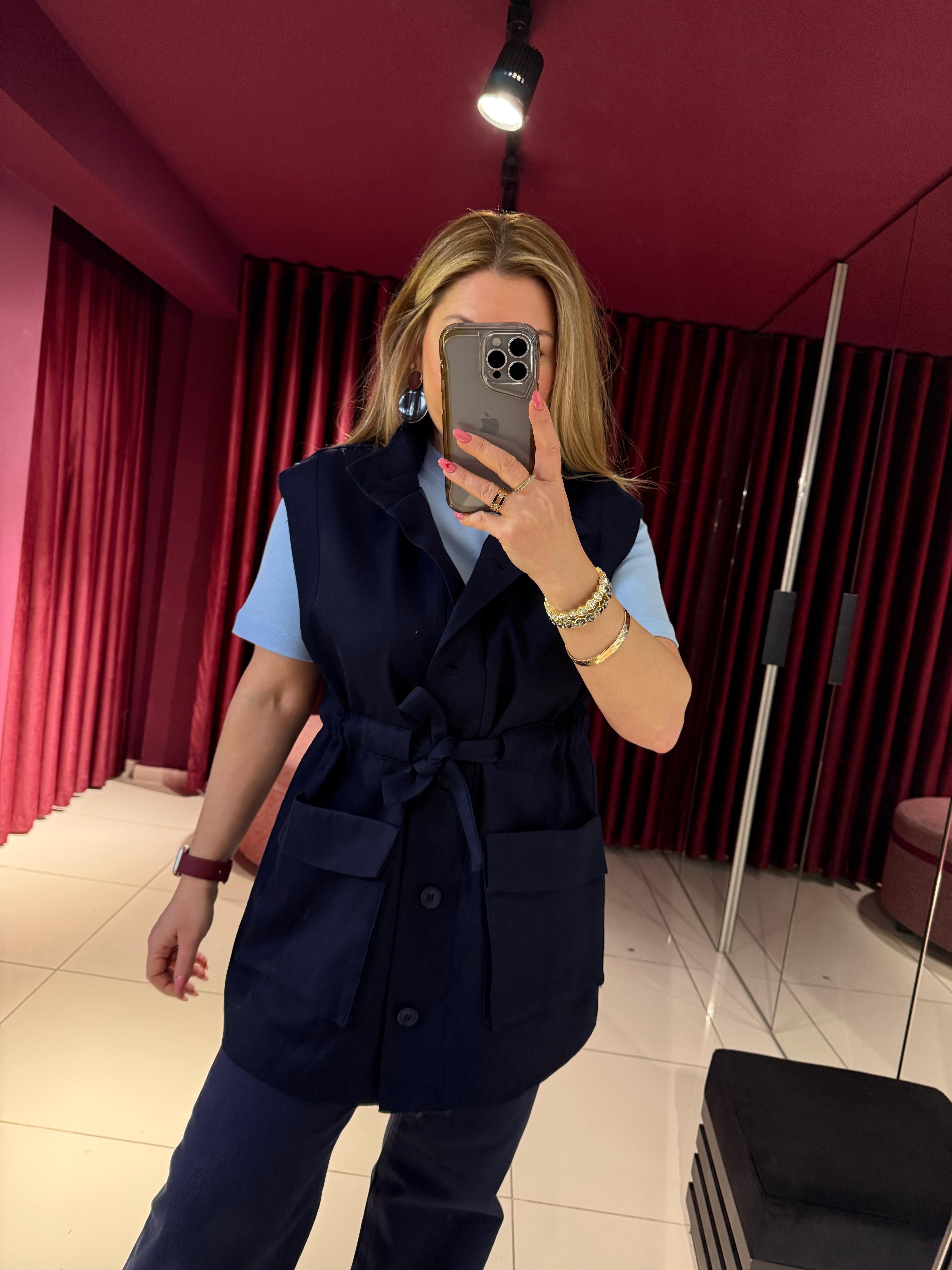 Yelek7408 Gabardin Yelek Lacivert