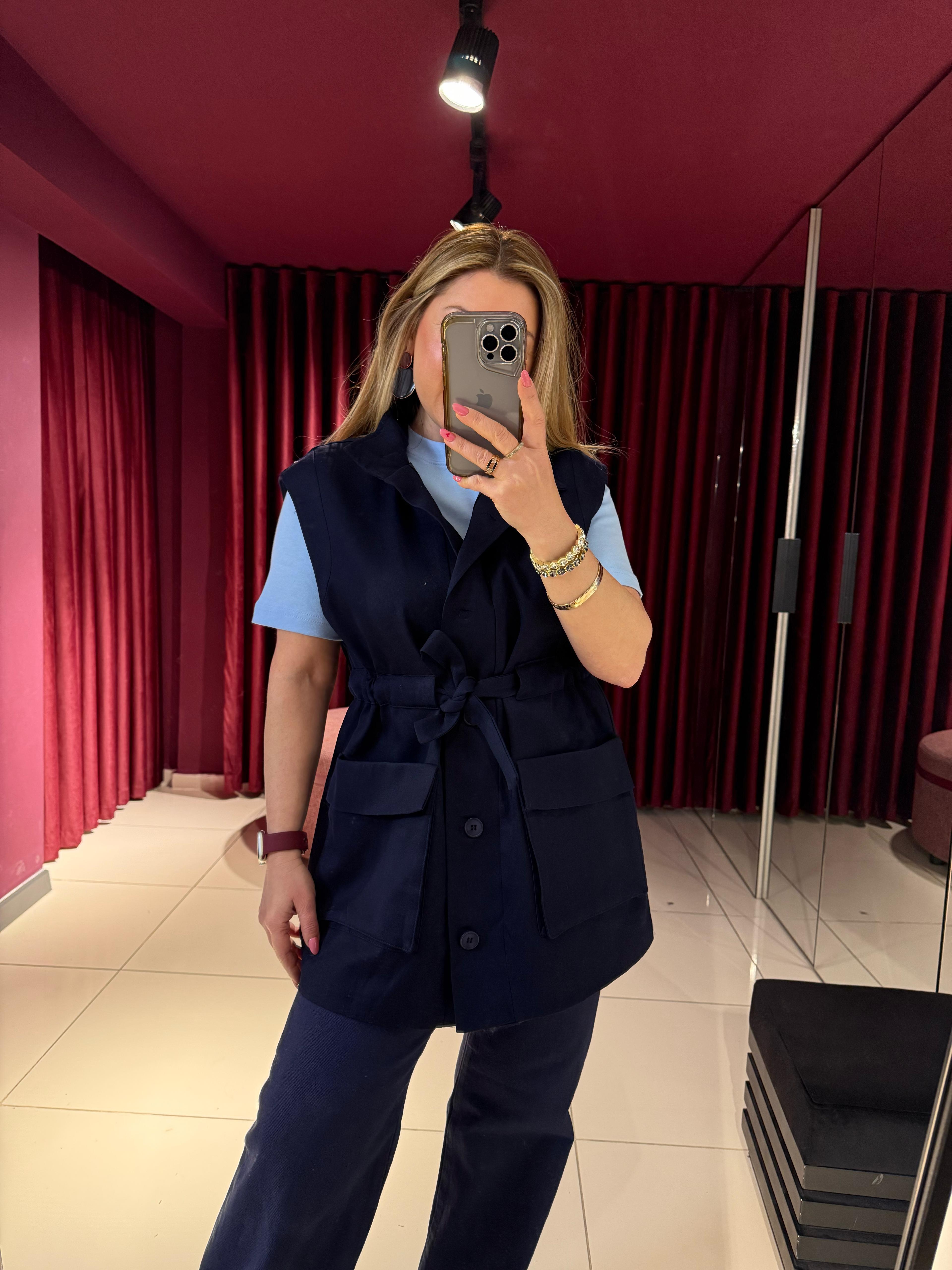 Yelek7408 Gabardin Yelek Lacivert