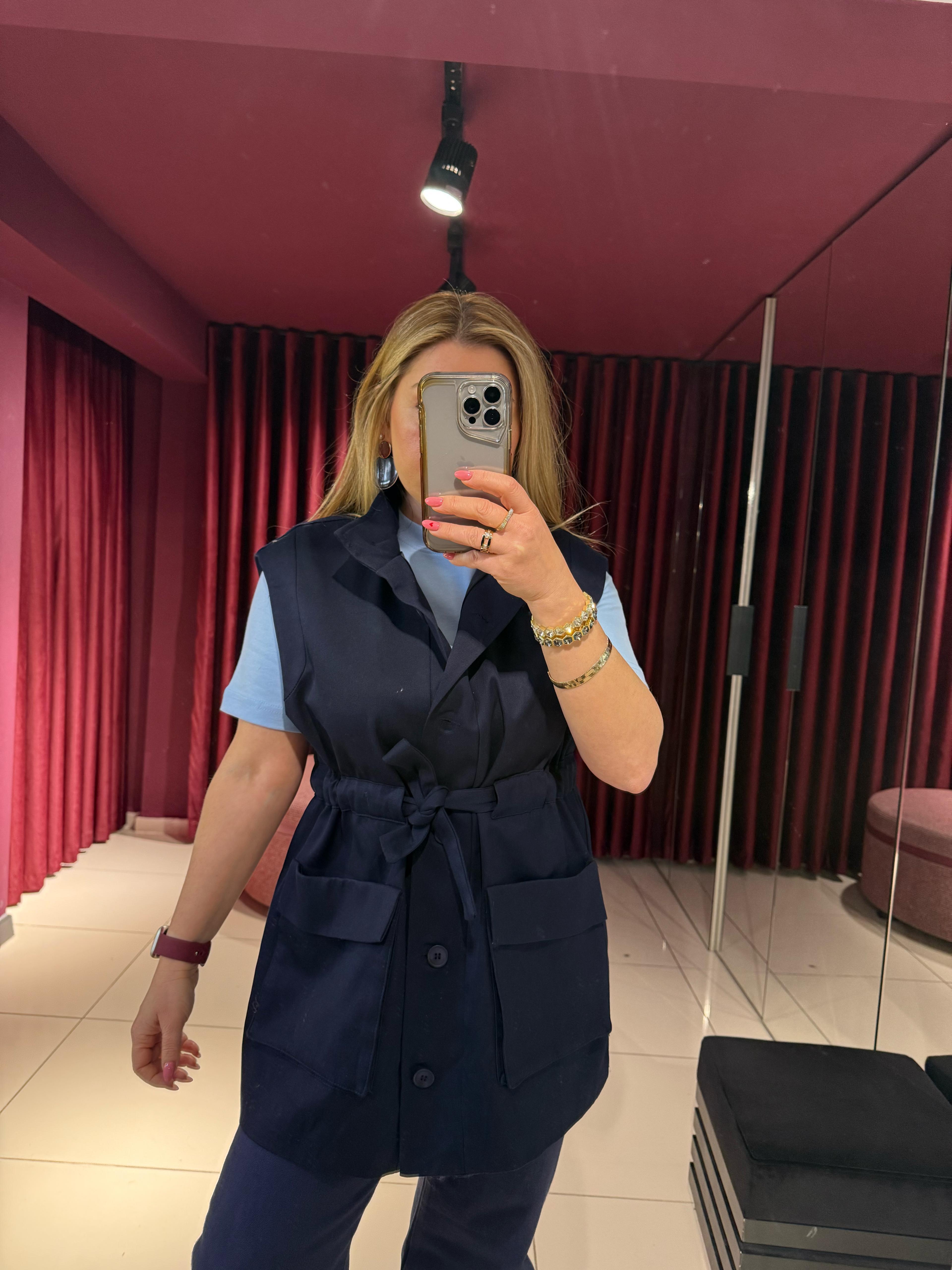 Yelek7408 Gabardin Yelek Lacivert