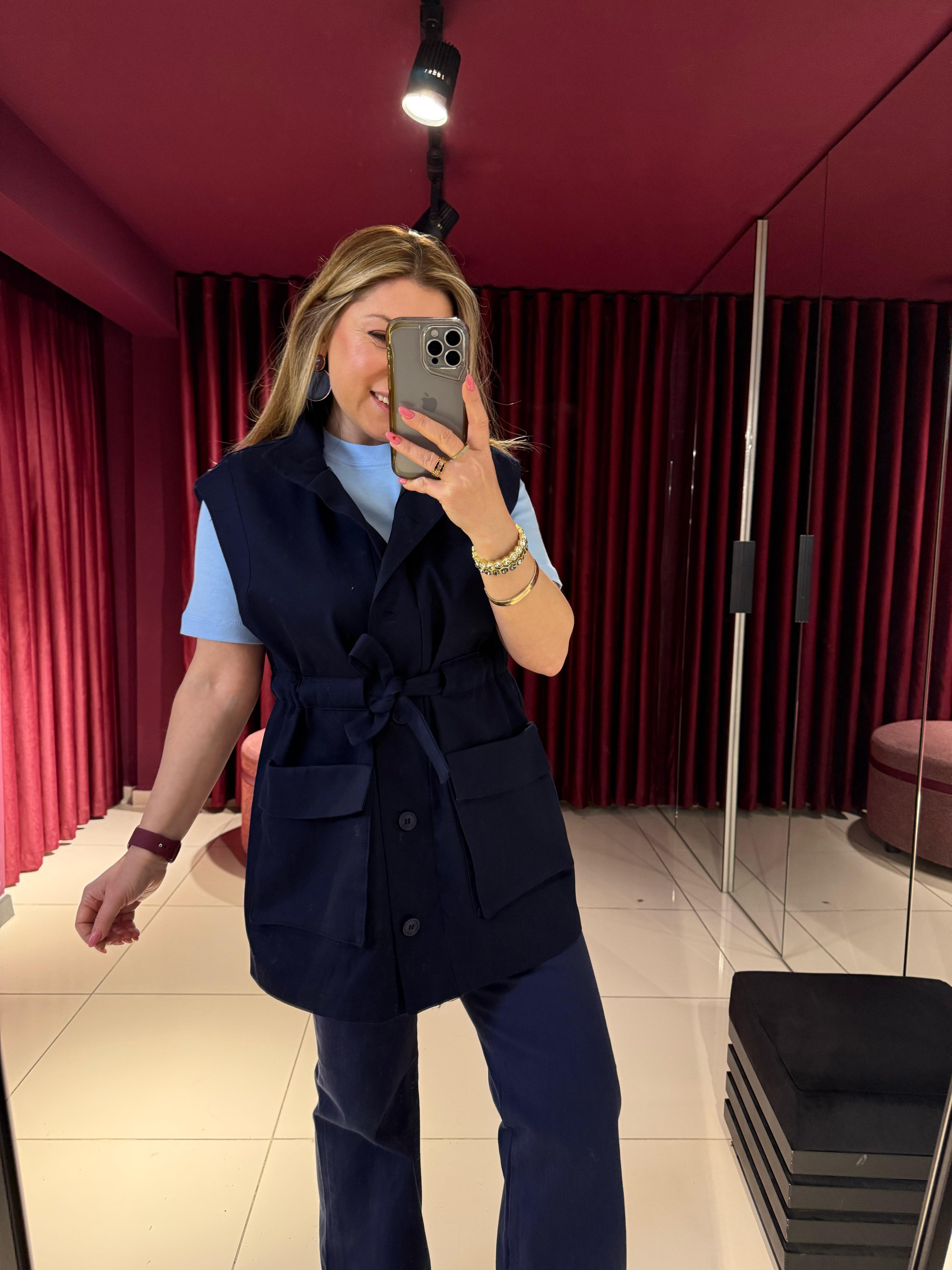 Yelek7408 Gabardin Yelek Lacivert