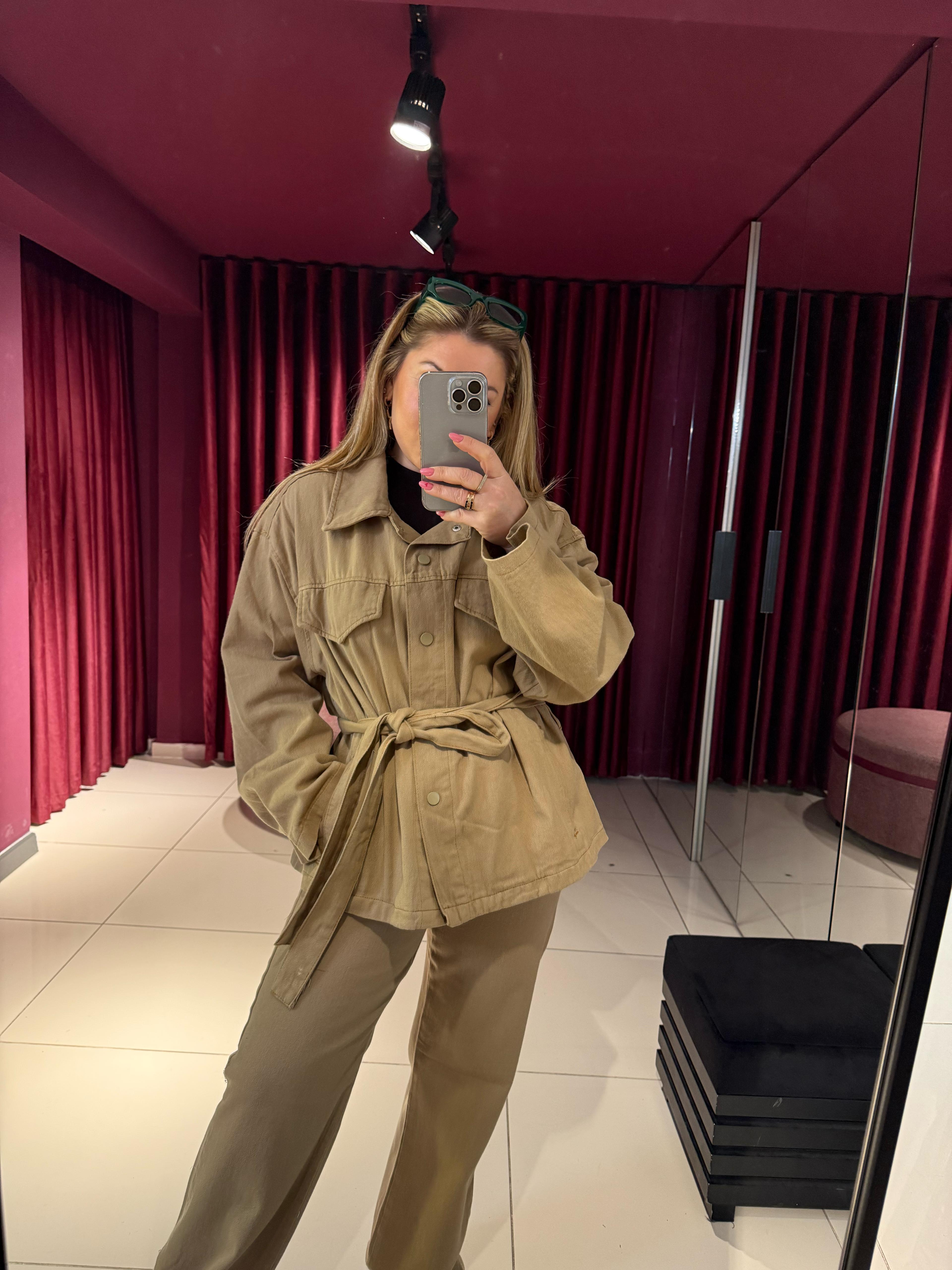 Ceket7430 Gabardin Kemerli Ceket Vizon