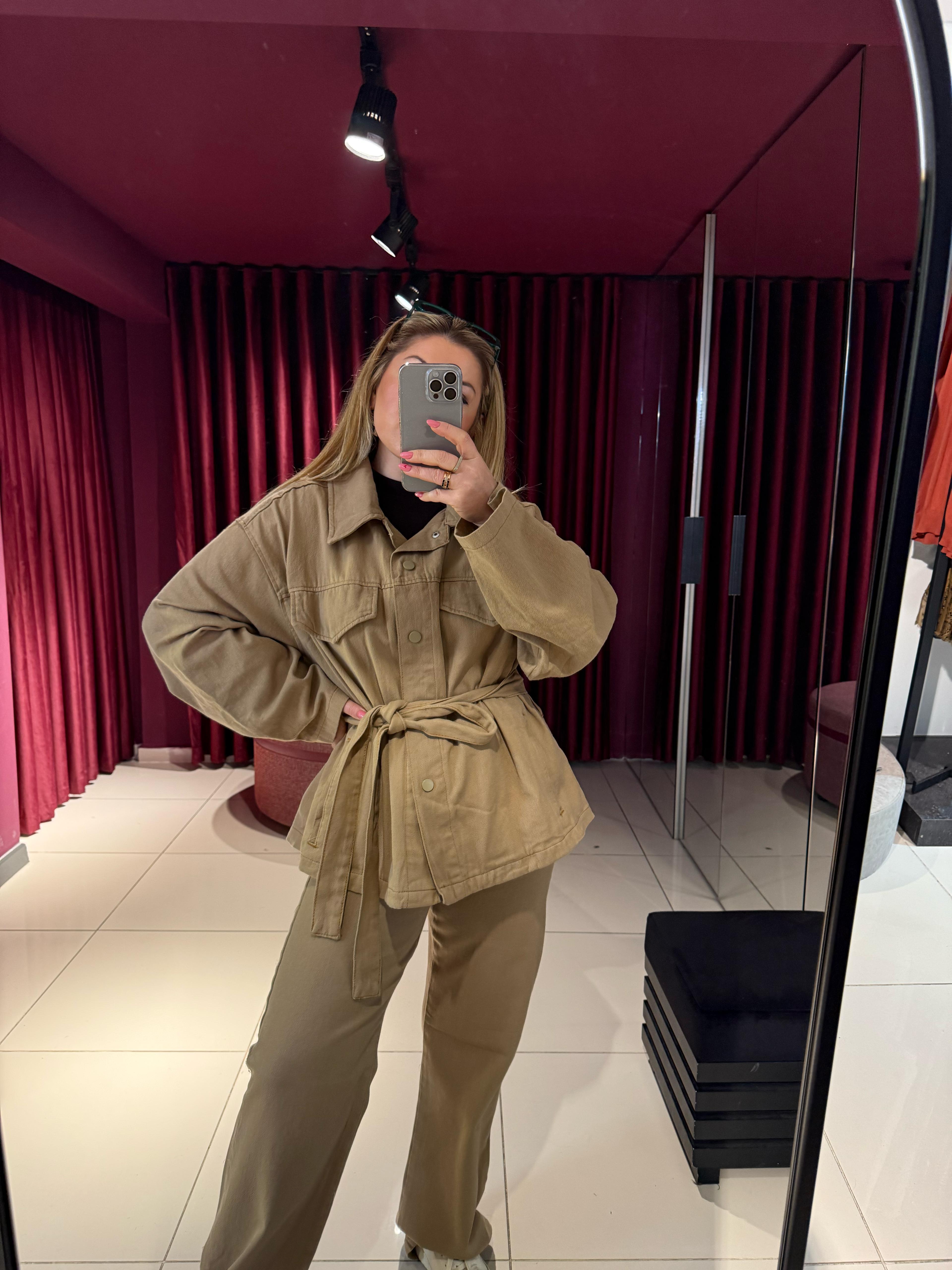 Ceket7430 Gabardin Kemerli Ceket Vizon