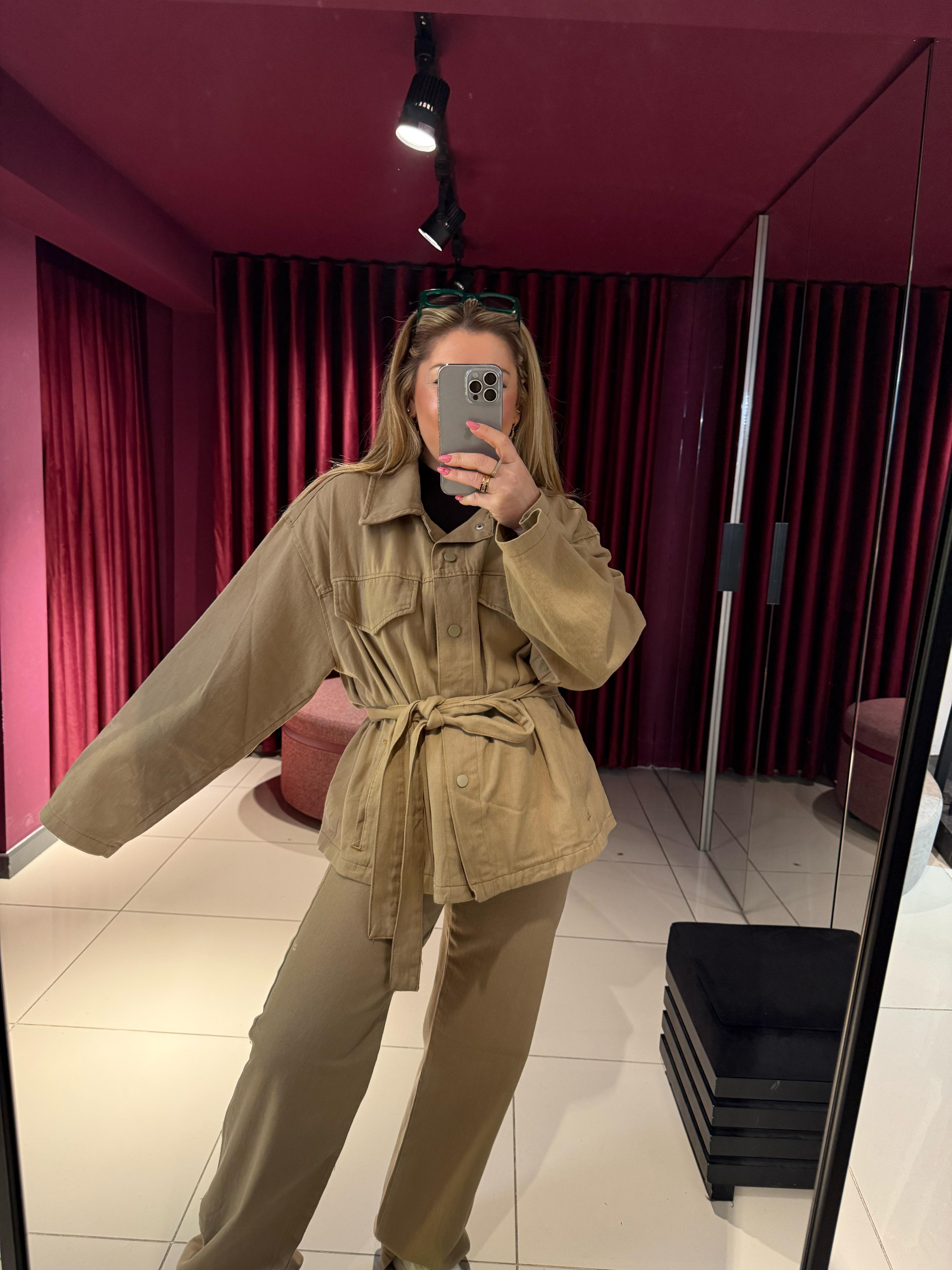 Ceket7430 Gabardin Kemerli Ceket Vizon