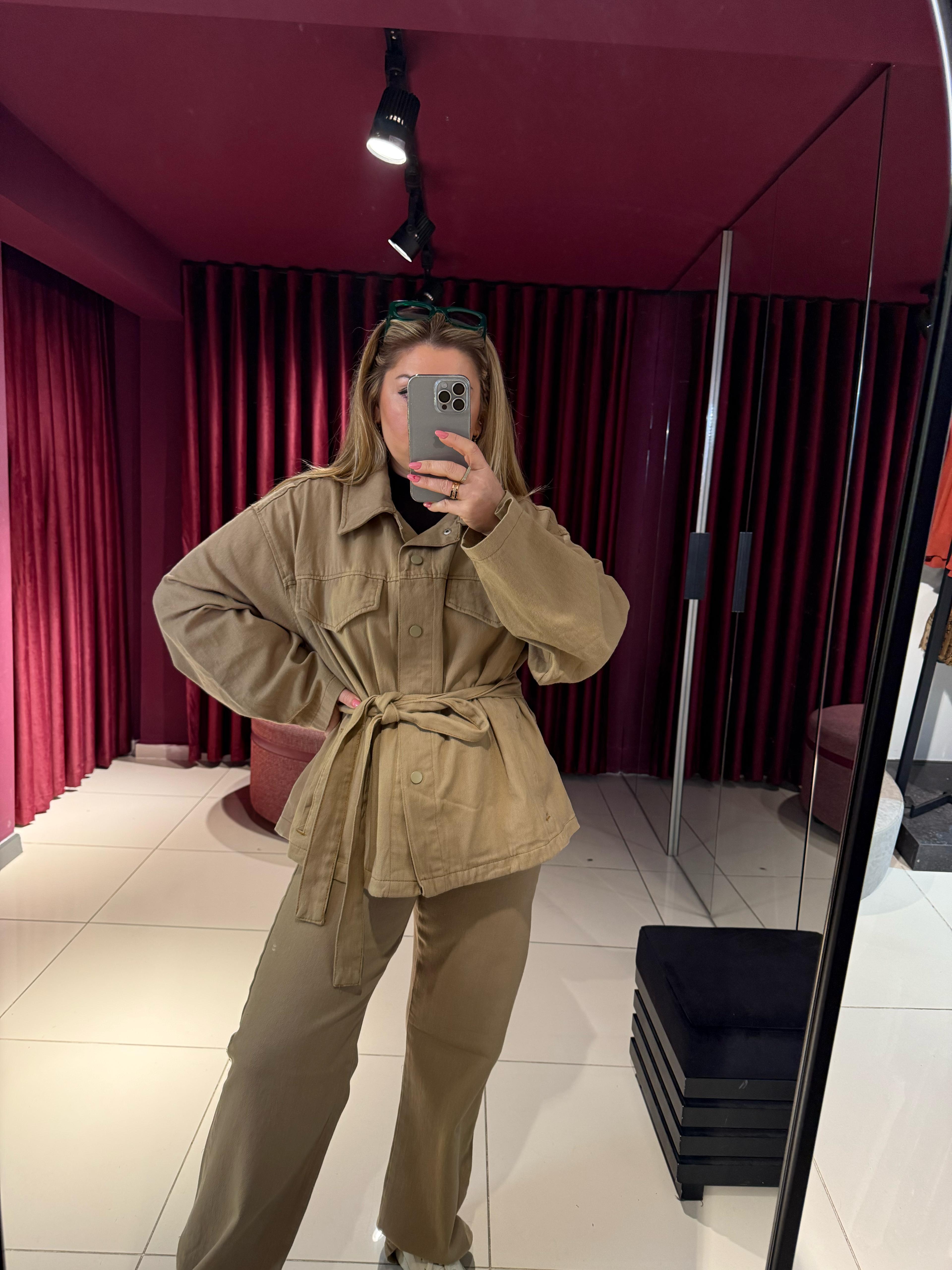 Ceket7430 Gabardin Kemerli Ceket Vizon