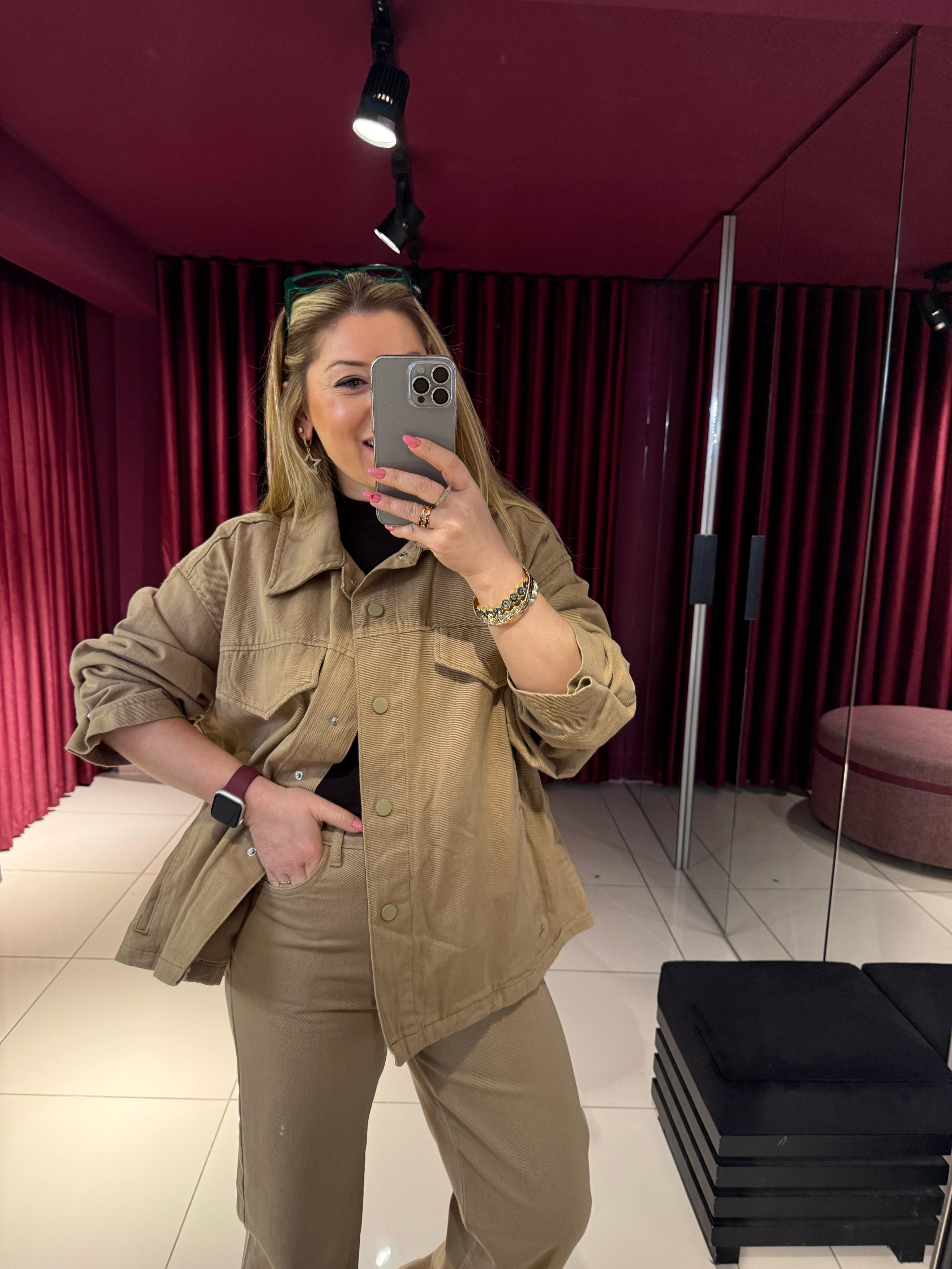 Ceket7430 Gabardin Kemerli Ceket Vizon