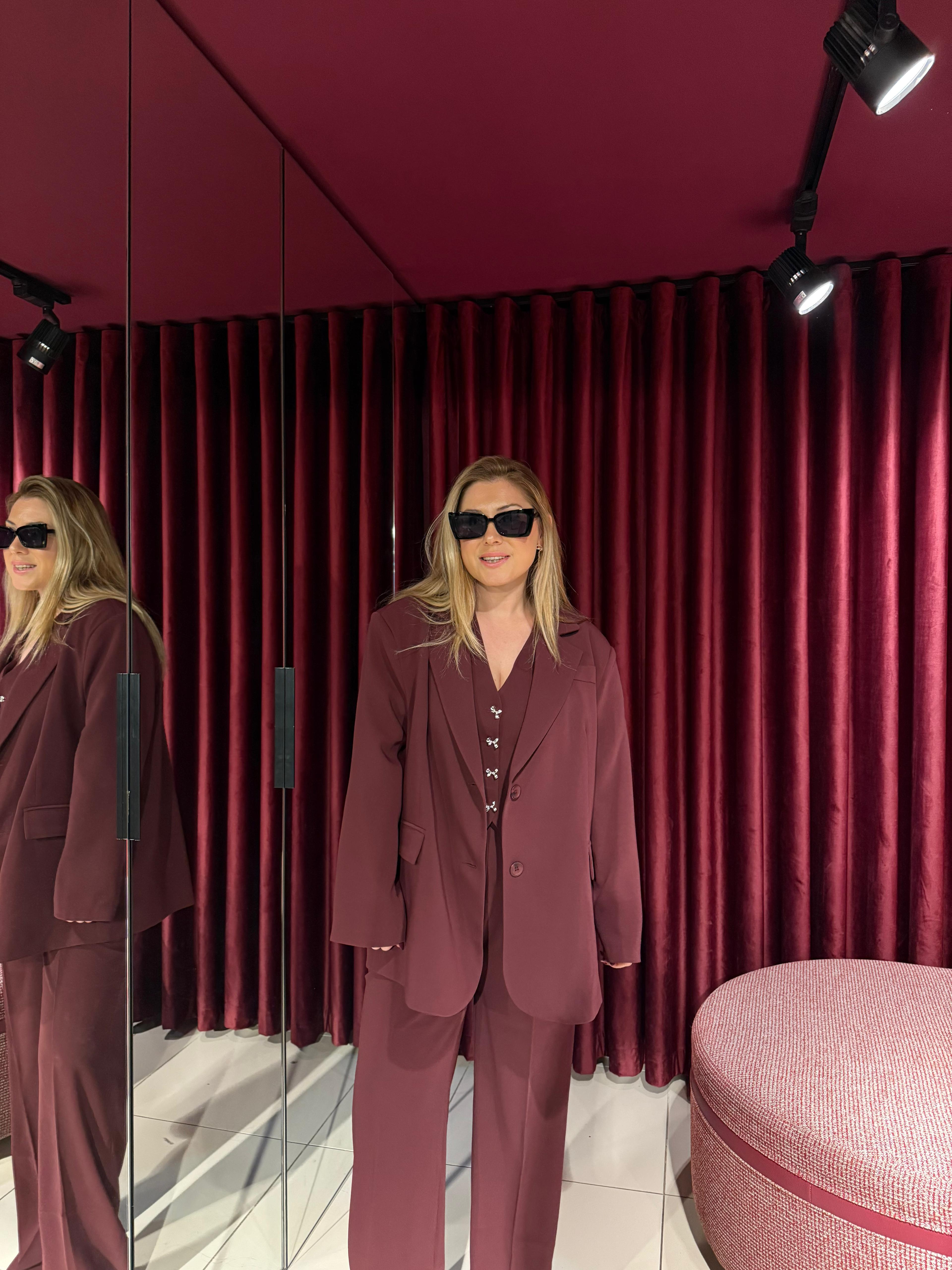 Ceket7437 Oversize Ceket Bordo