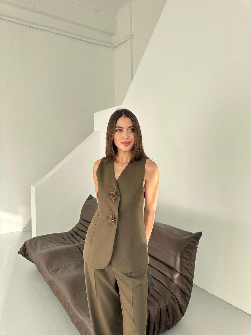 Takım8544 Yelek Takım Kahverengi