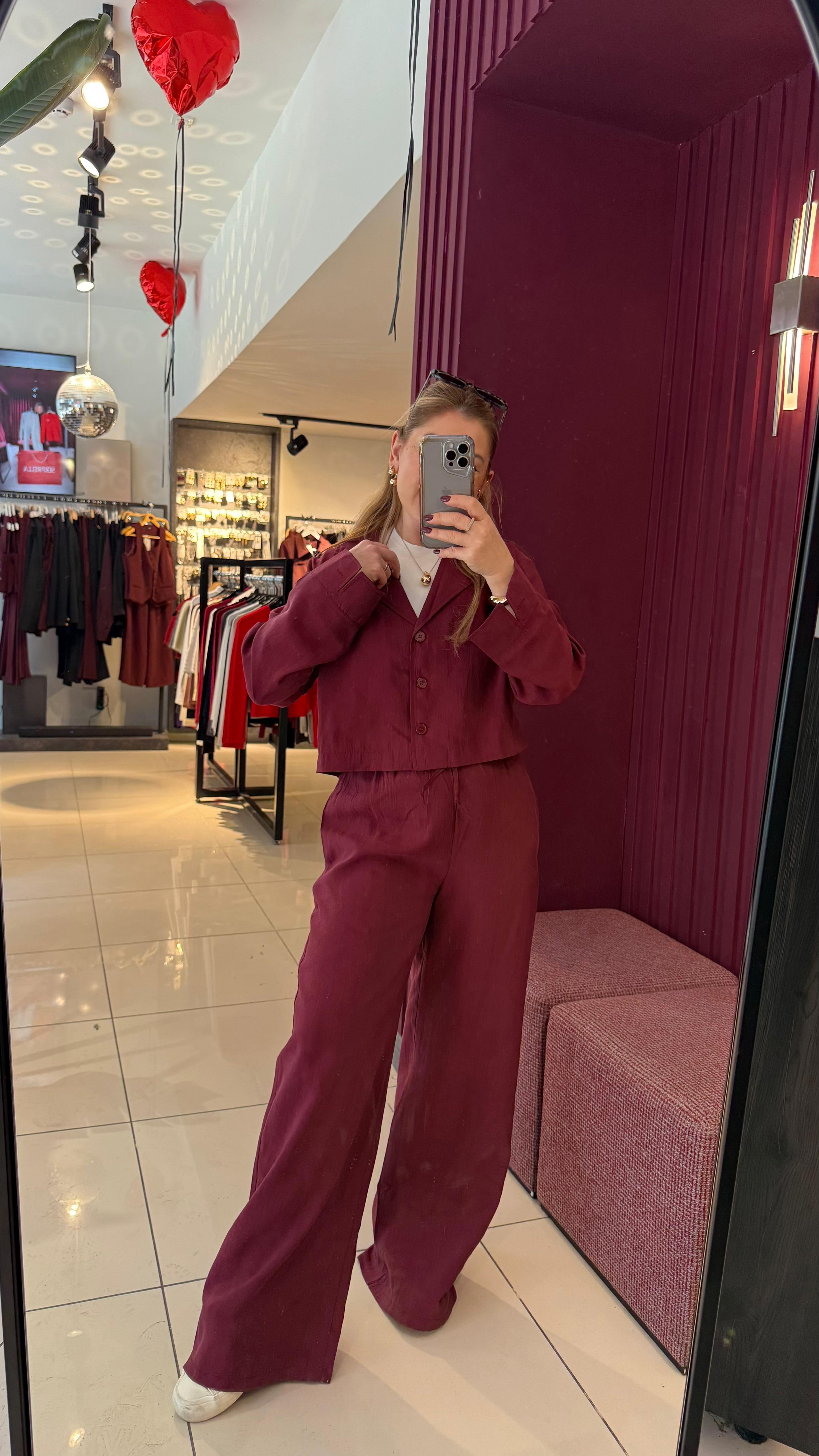 Takım8564 Tensel Gömlek Takım Bordo
