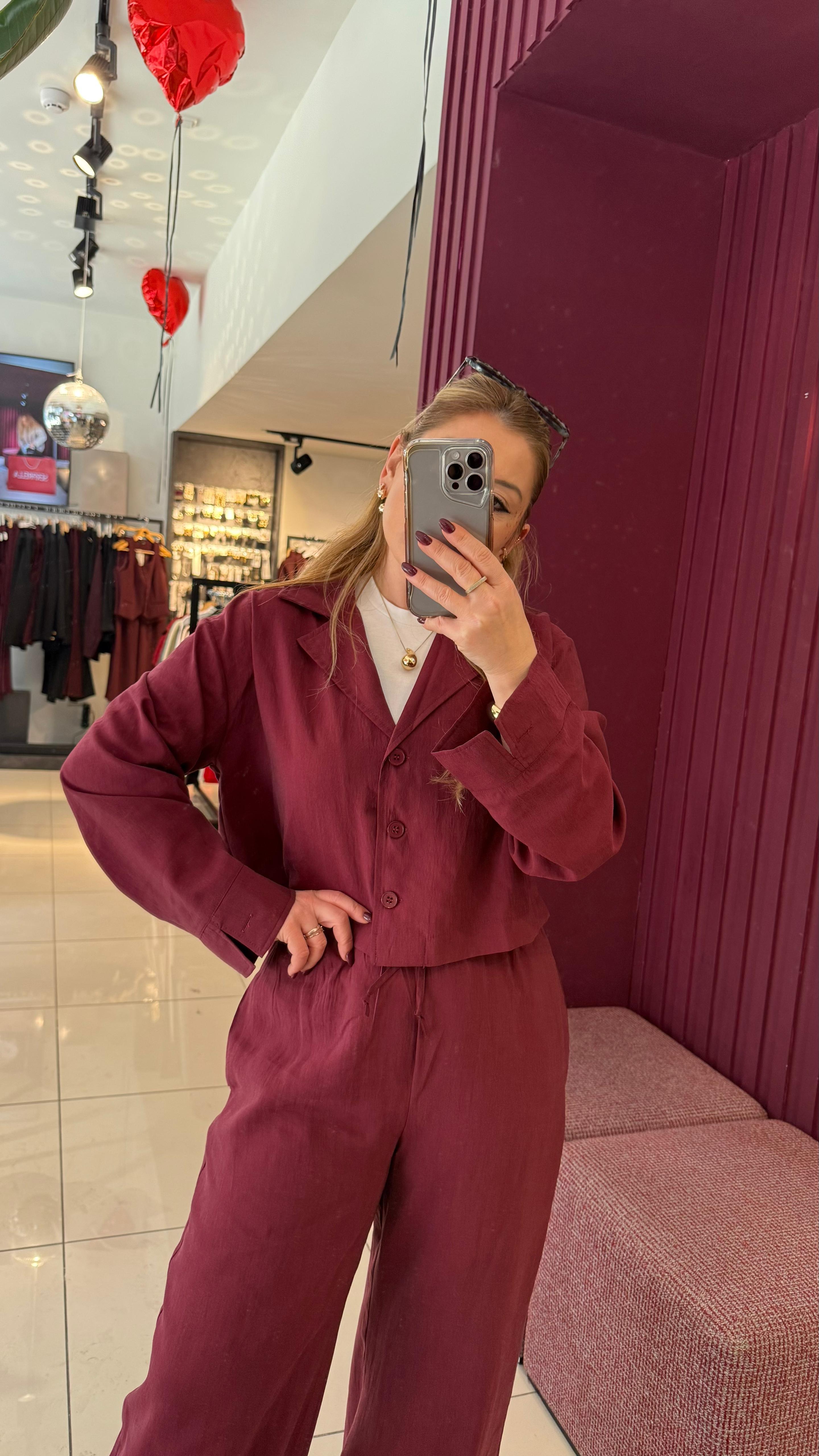 Takım8564 Tensel Gömlek Takım Bordo