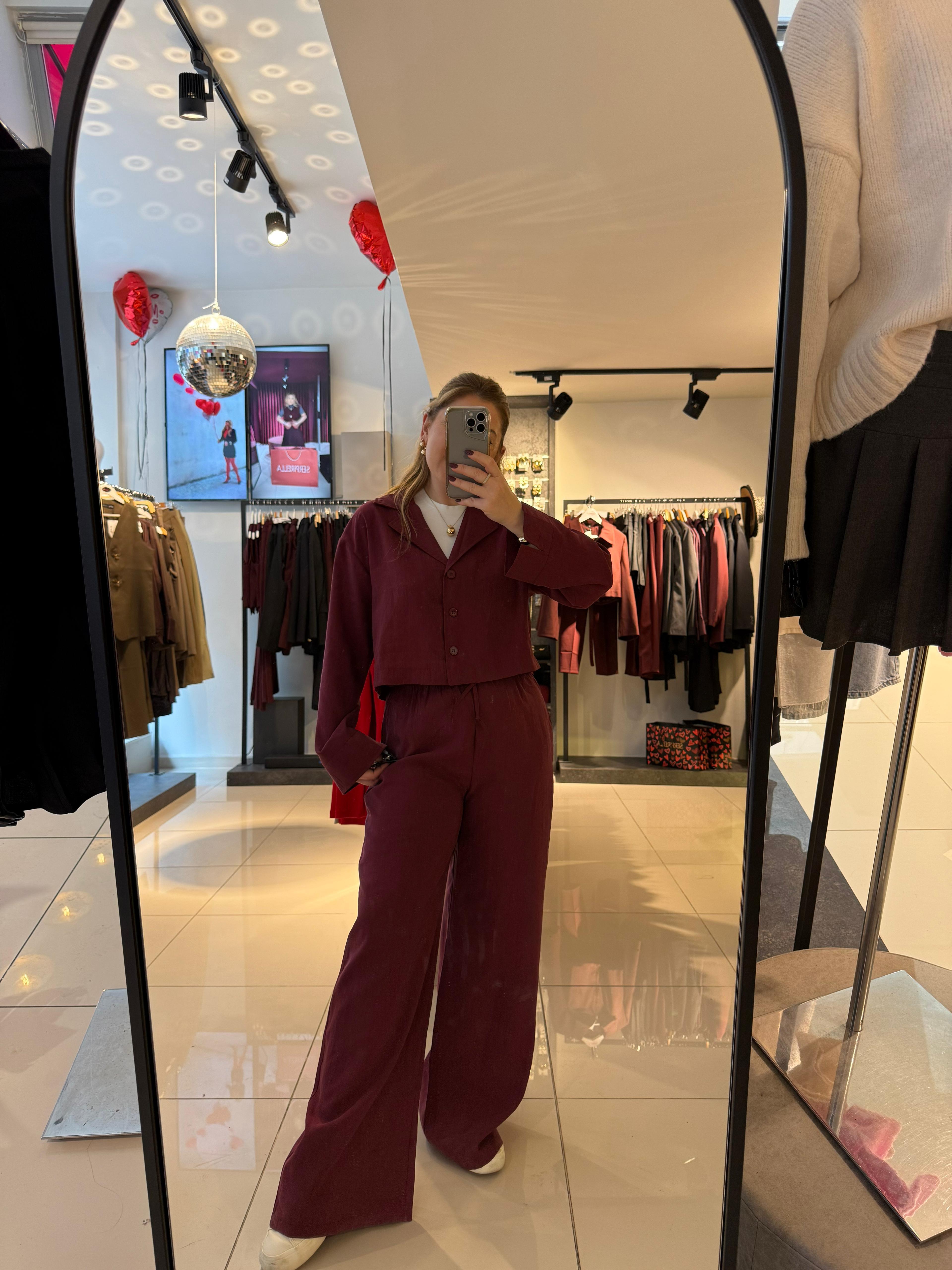 Takım8564 Tensel Gömlek Takım Bordo