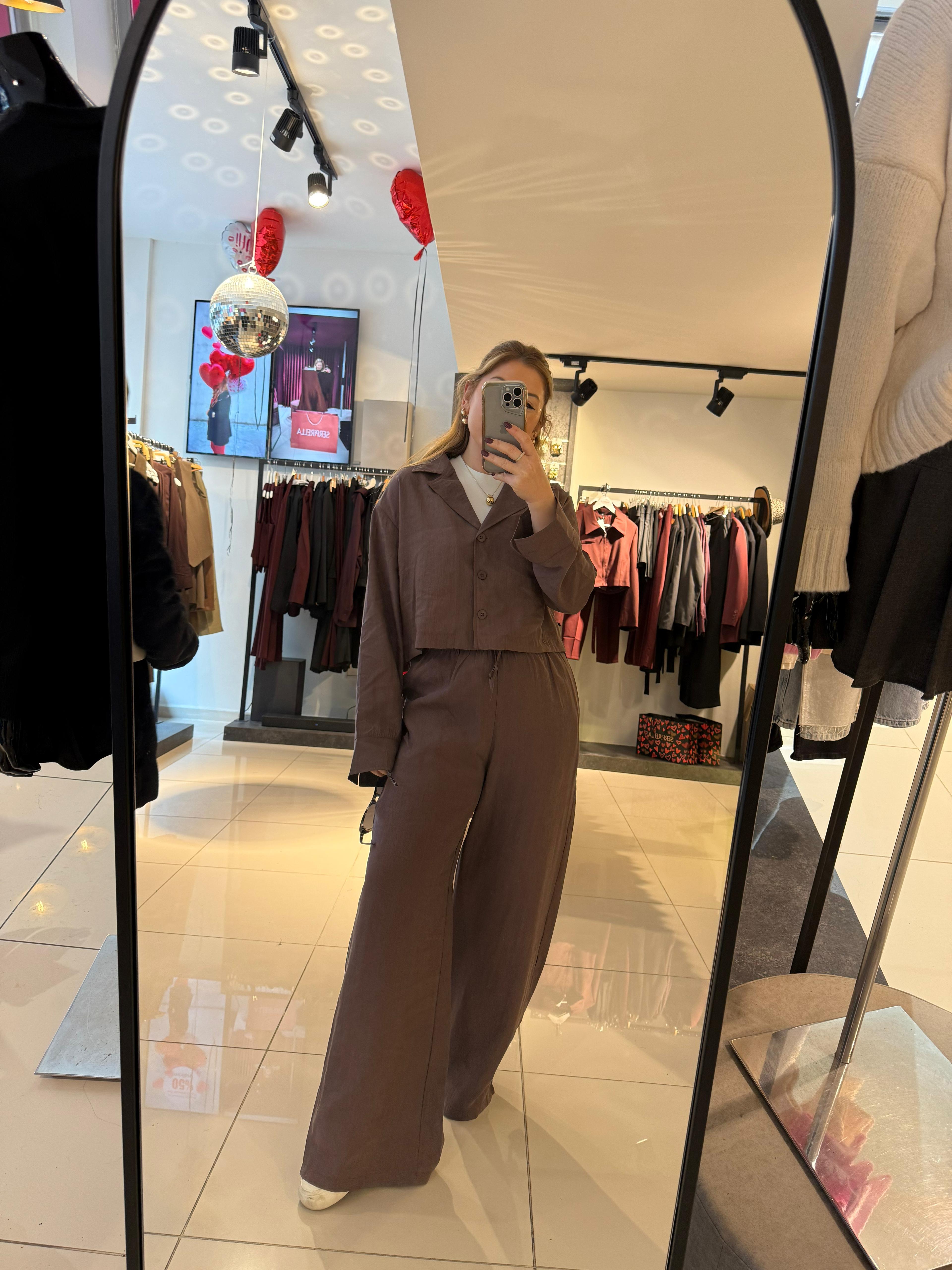 Takım8564 Tensel Gömlek Takım Kahve 