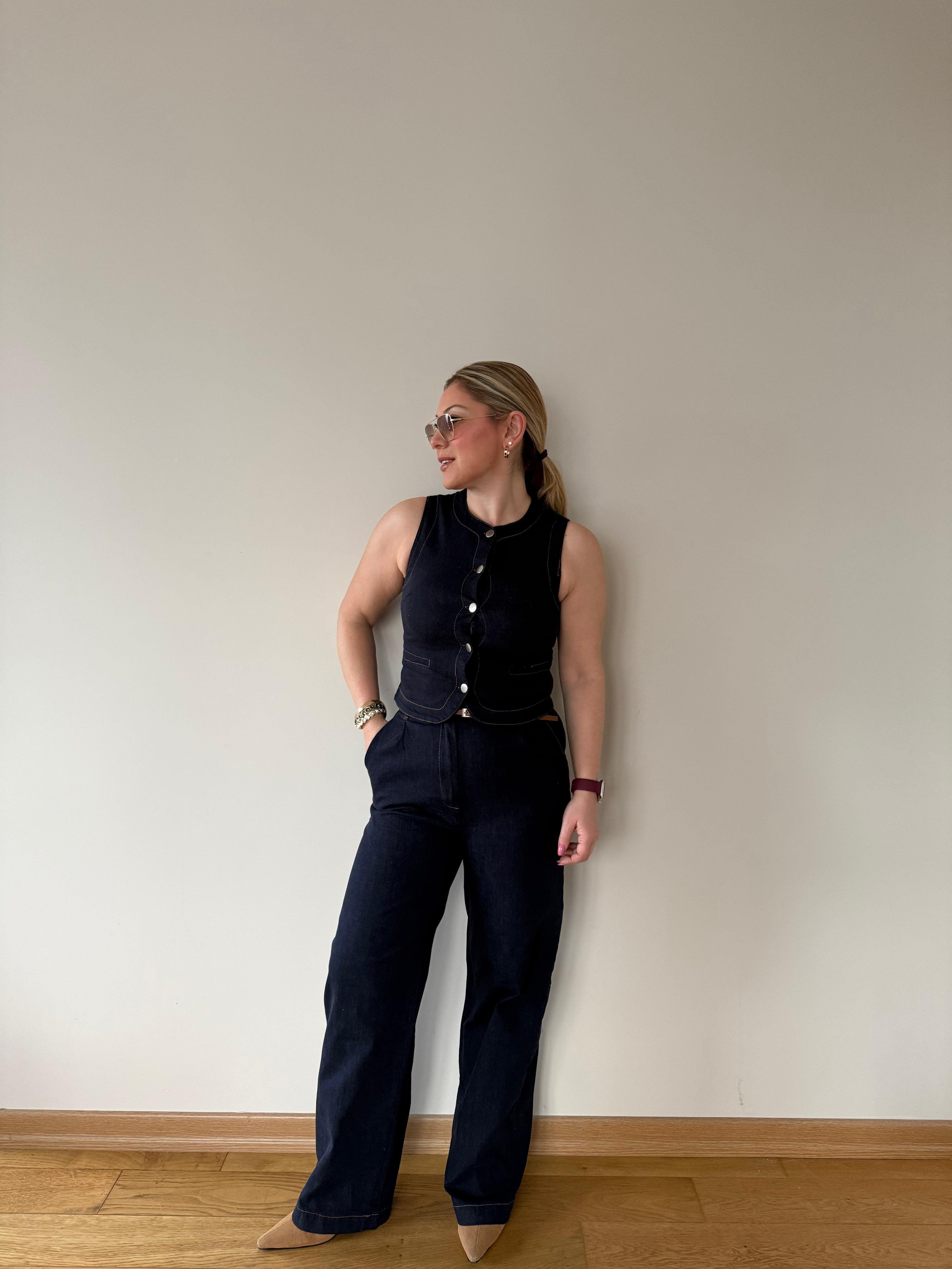 Takım8619 Likralı Denim Yelek Pantolon Takım 