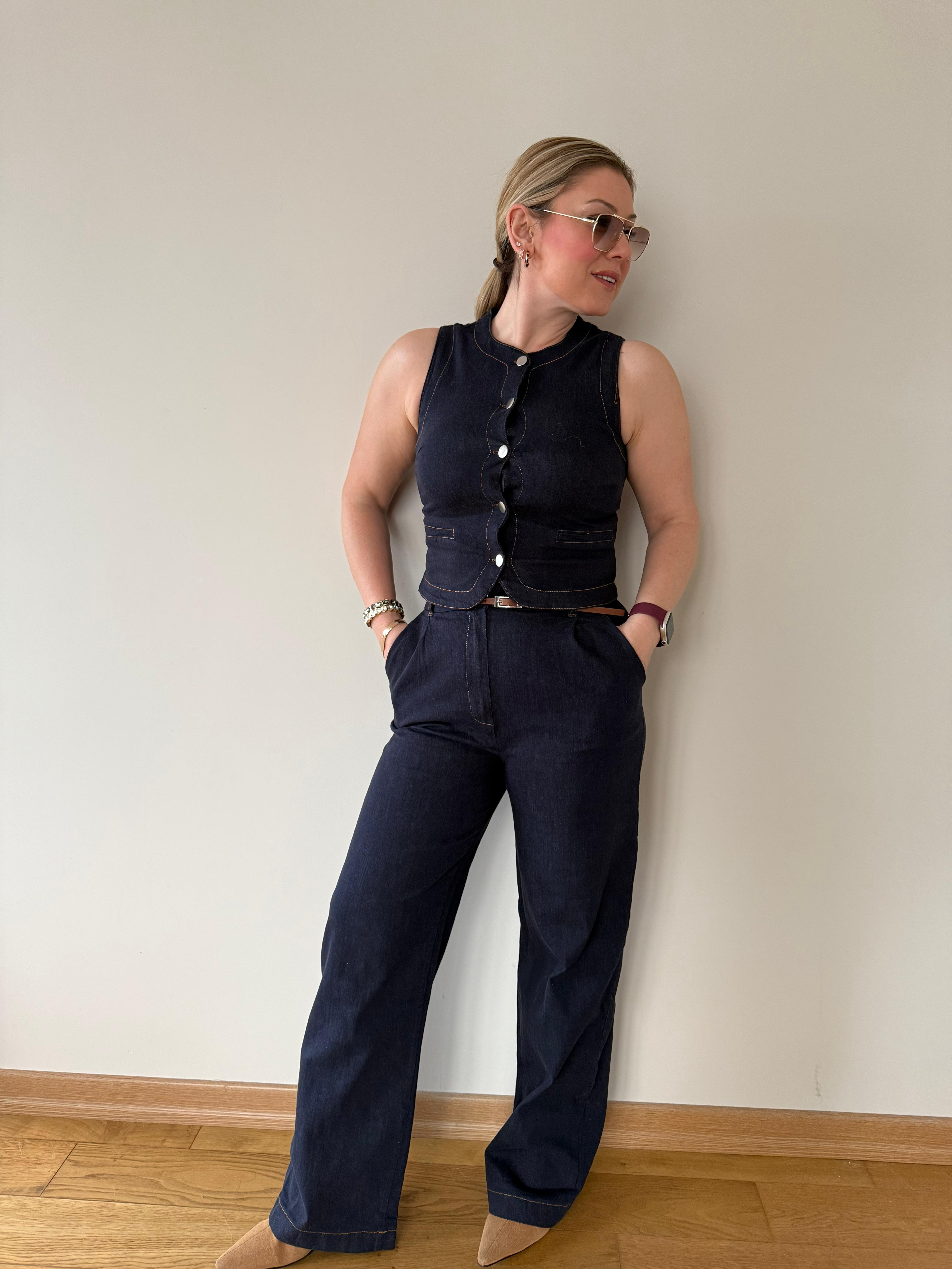 Takım8619 Likralı Denim Yelek Pantolon Takım 