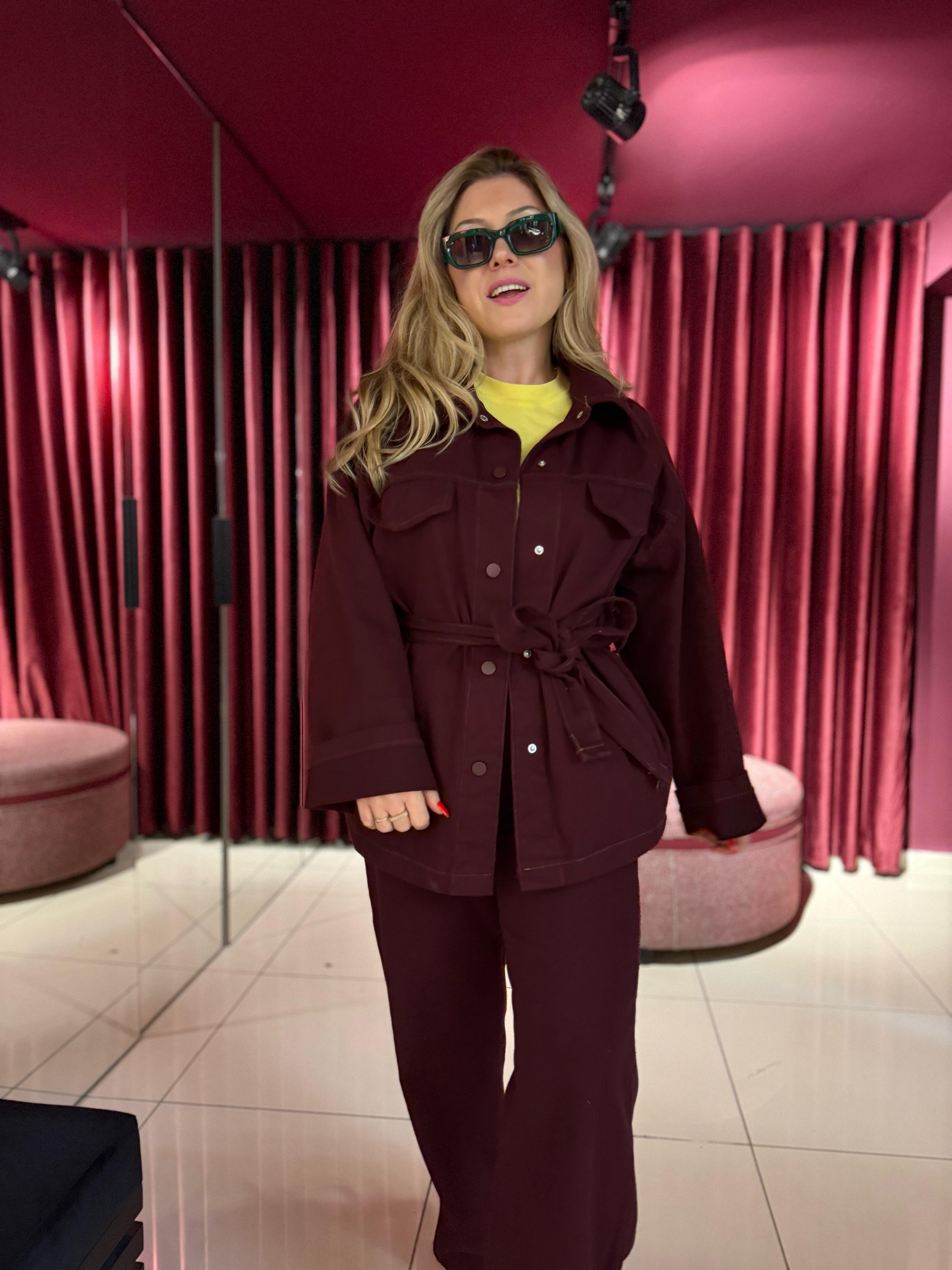 Ceket8643 Kuşaklı Ceket Bordo