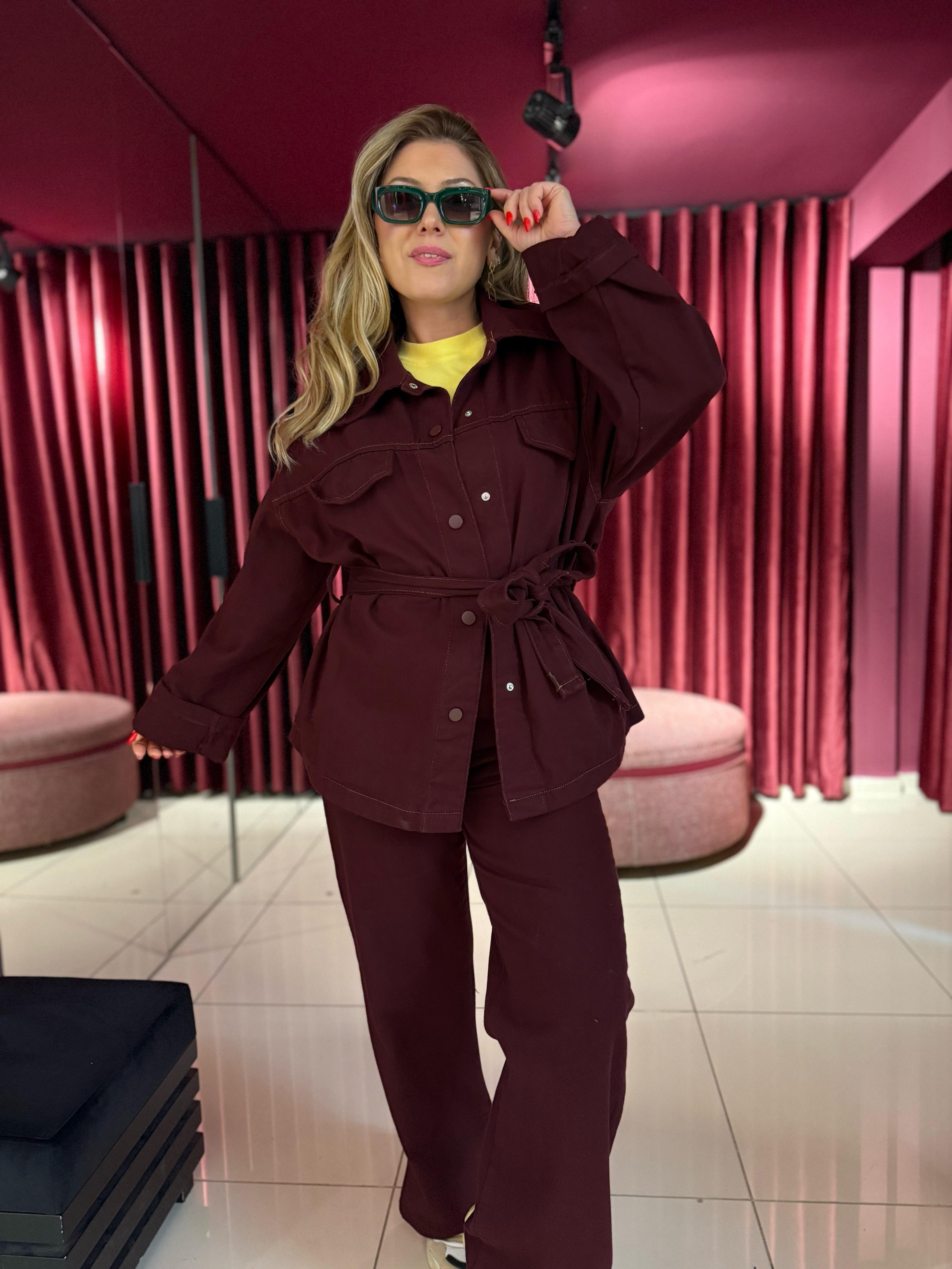 Ceket8643 Kuşaklı Ceket Bordo