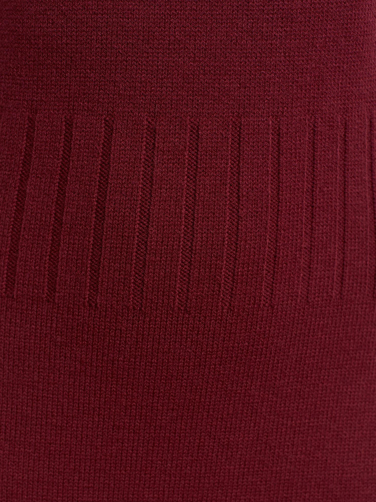 Midi Elbiseler90243 Dik Yaka Yırtmaçlı Triko Elbise Bordo Melanj