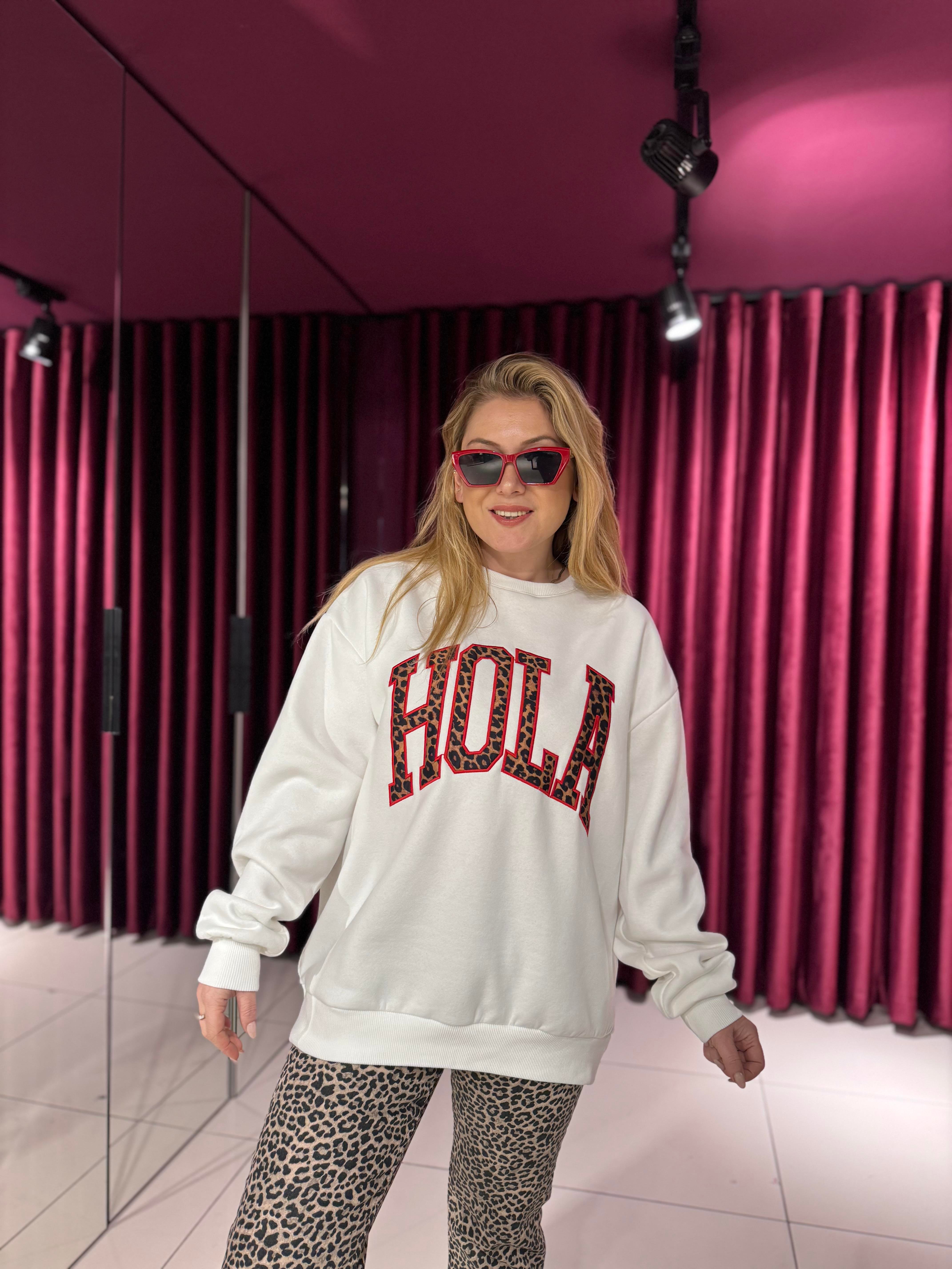 Sweat-Shirt9025 Hola Leopar Detay Sweat Ekru