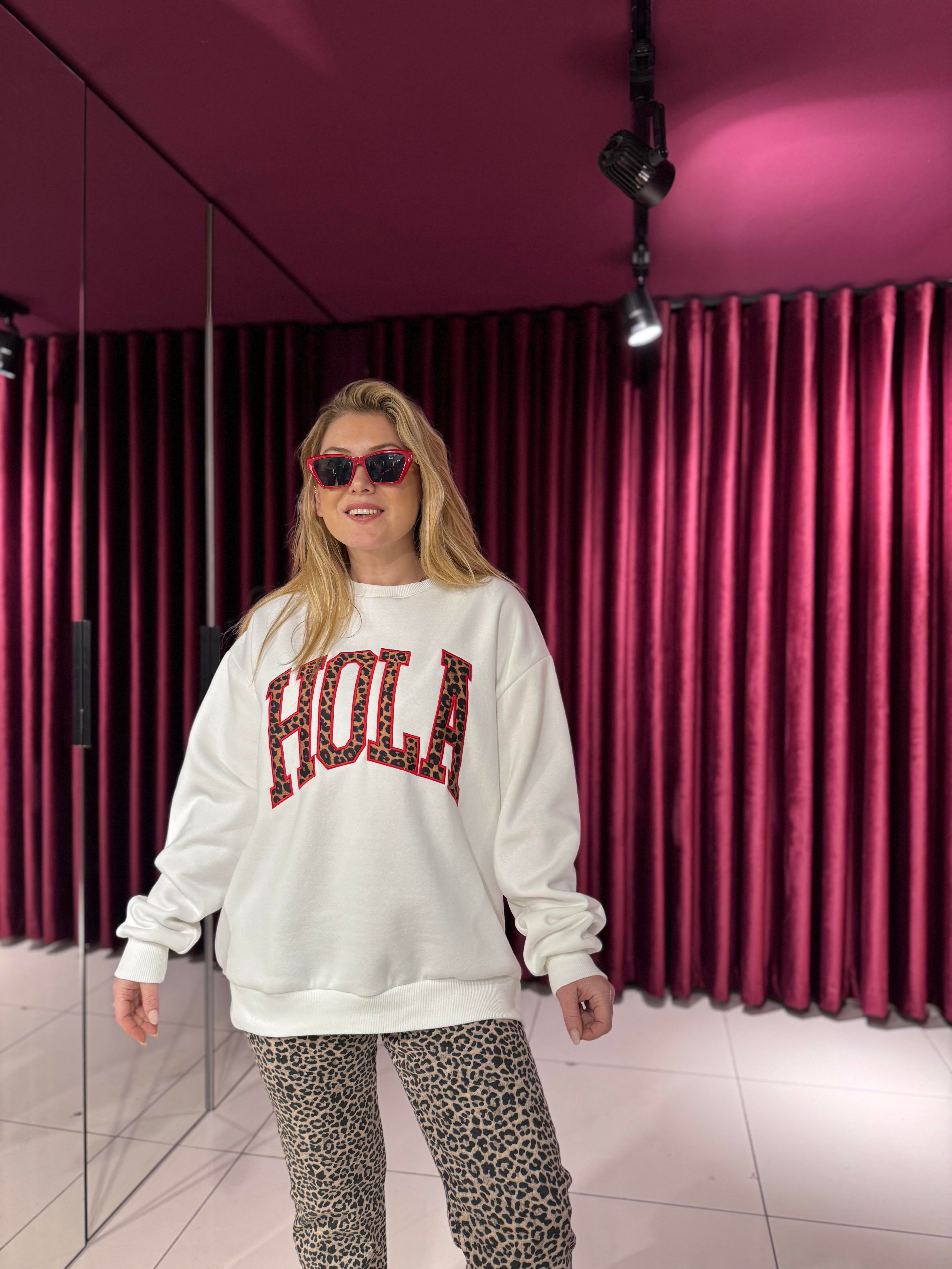 Sweat-Shirt9025 Hola Leopar Detay Sweat Ekru