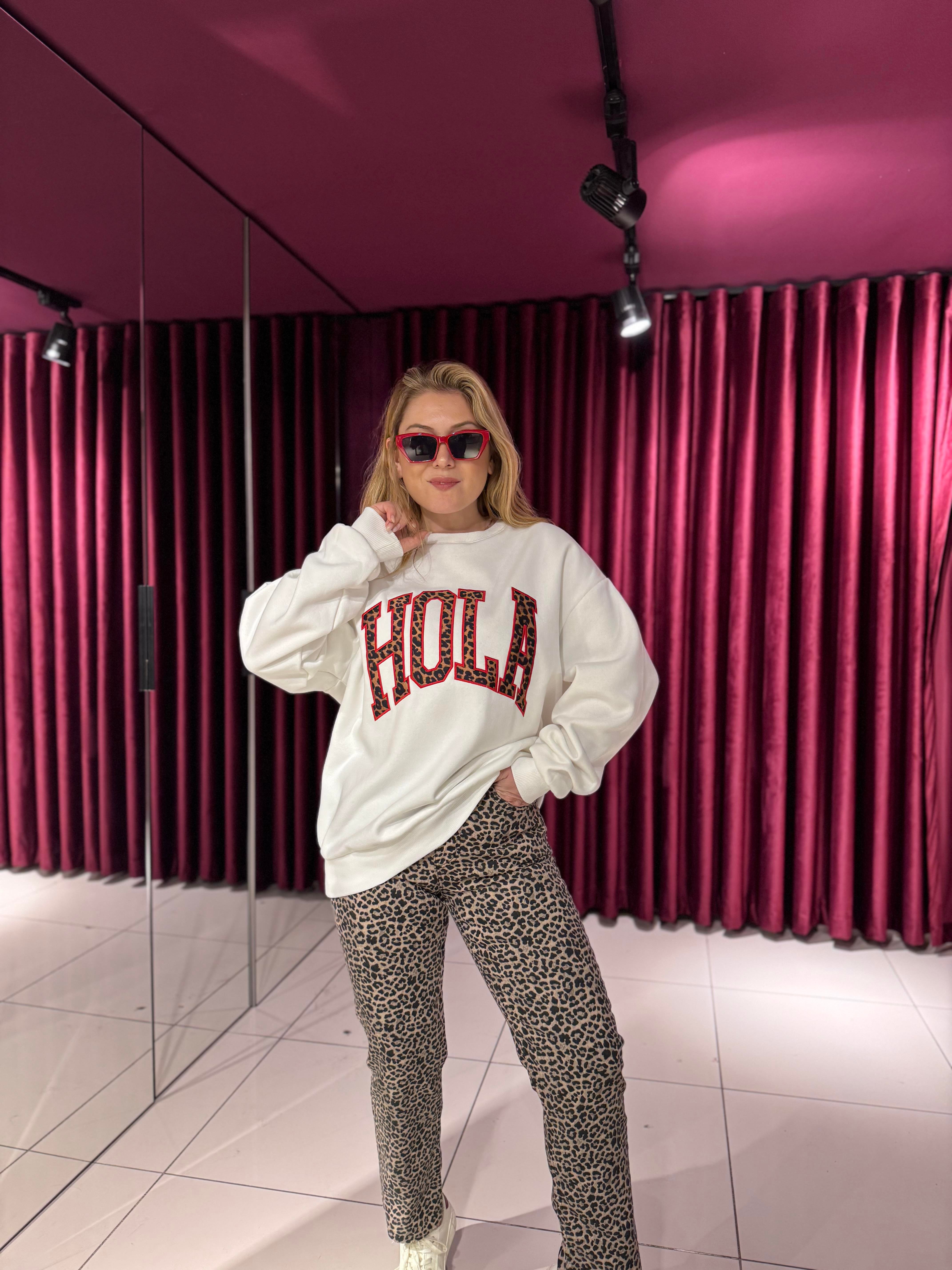 Sweat-Shirt9025 Hola Leopar Detay Sweat Ekru