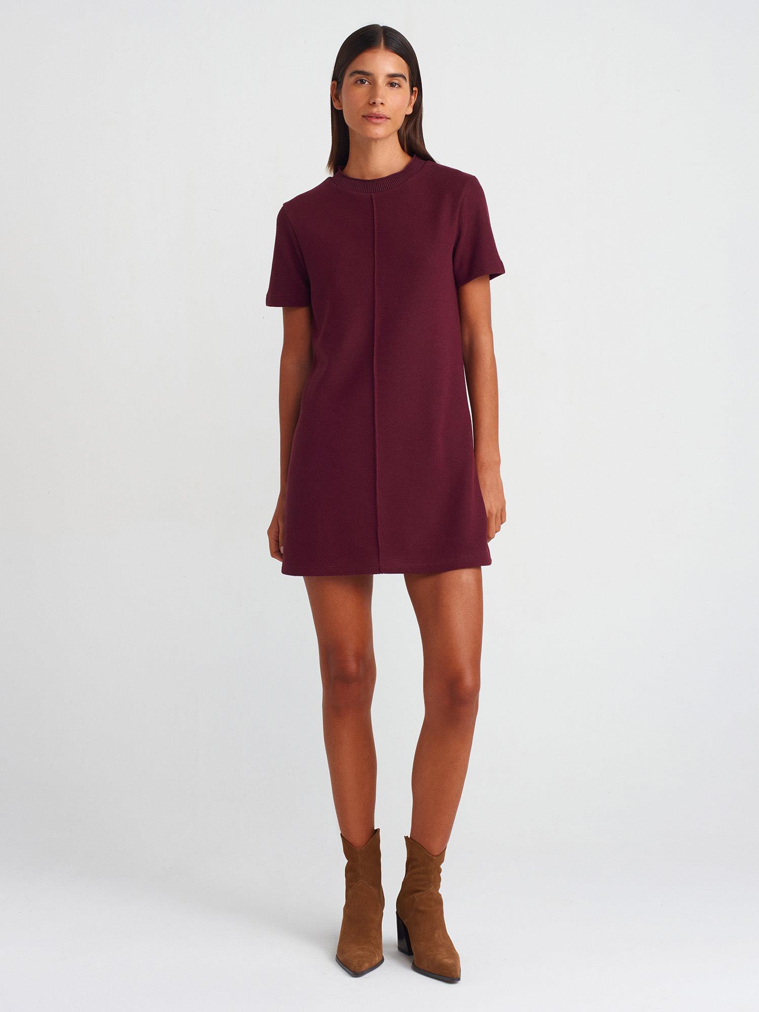 Kısa Elbiseler90810 Yumuşak Mini Elbise Bordo