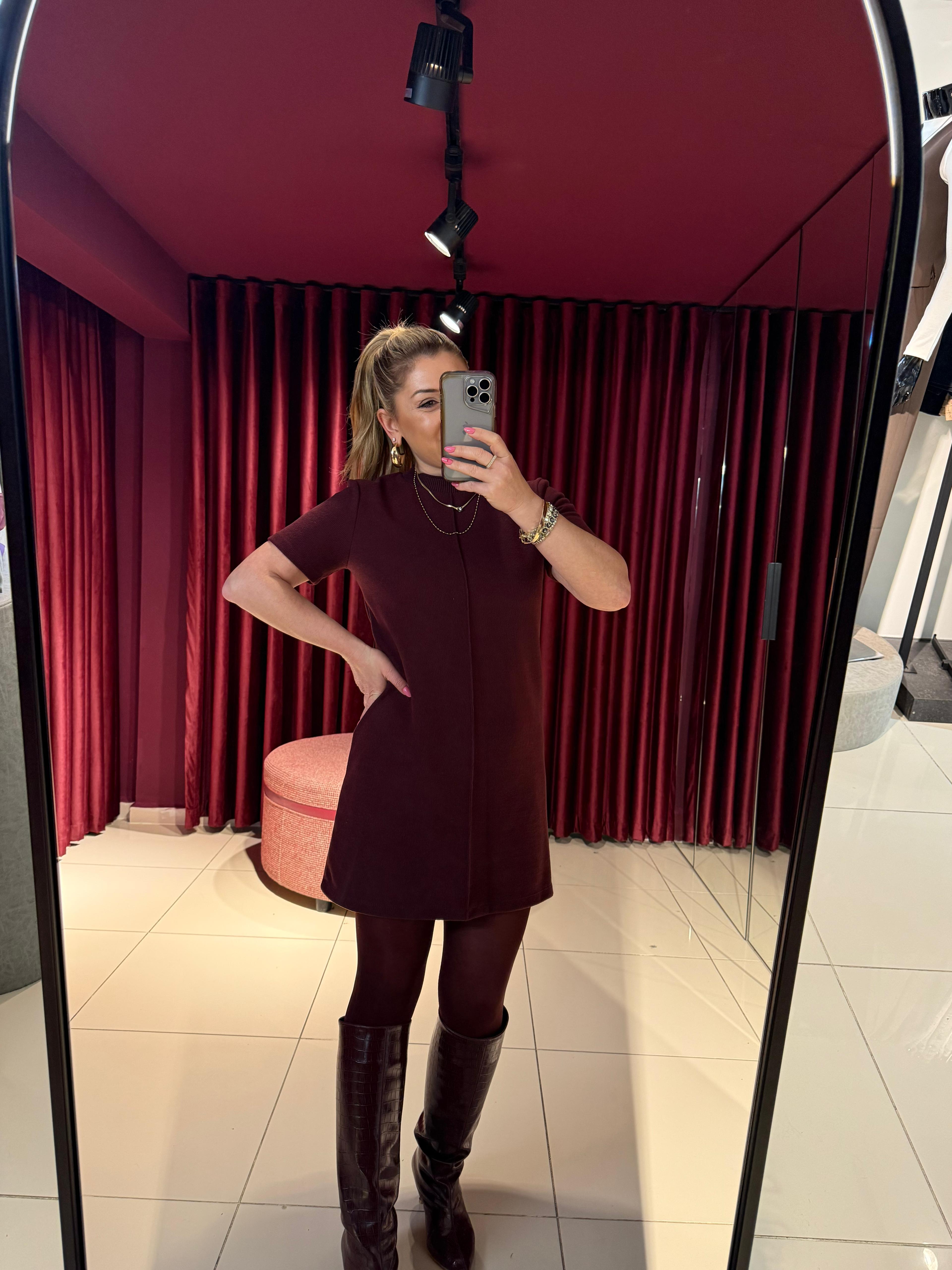 Kısa Elbiseler90810 Yumuşak Mini Elbise Bordo