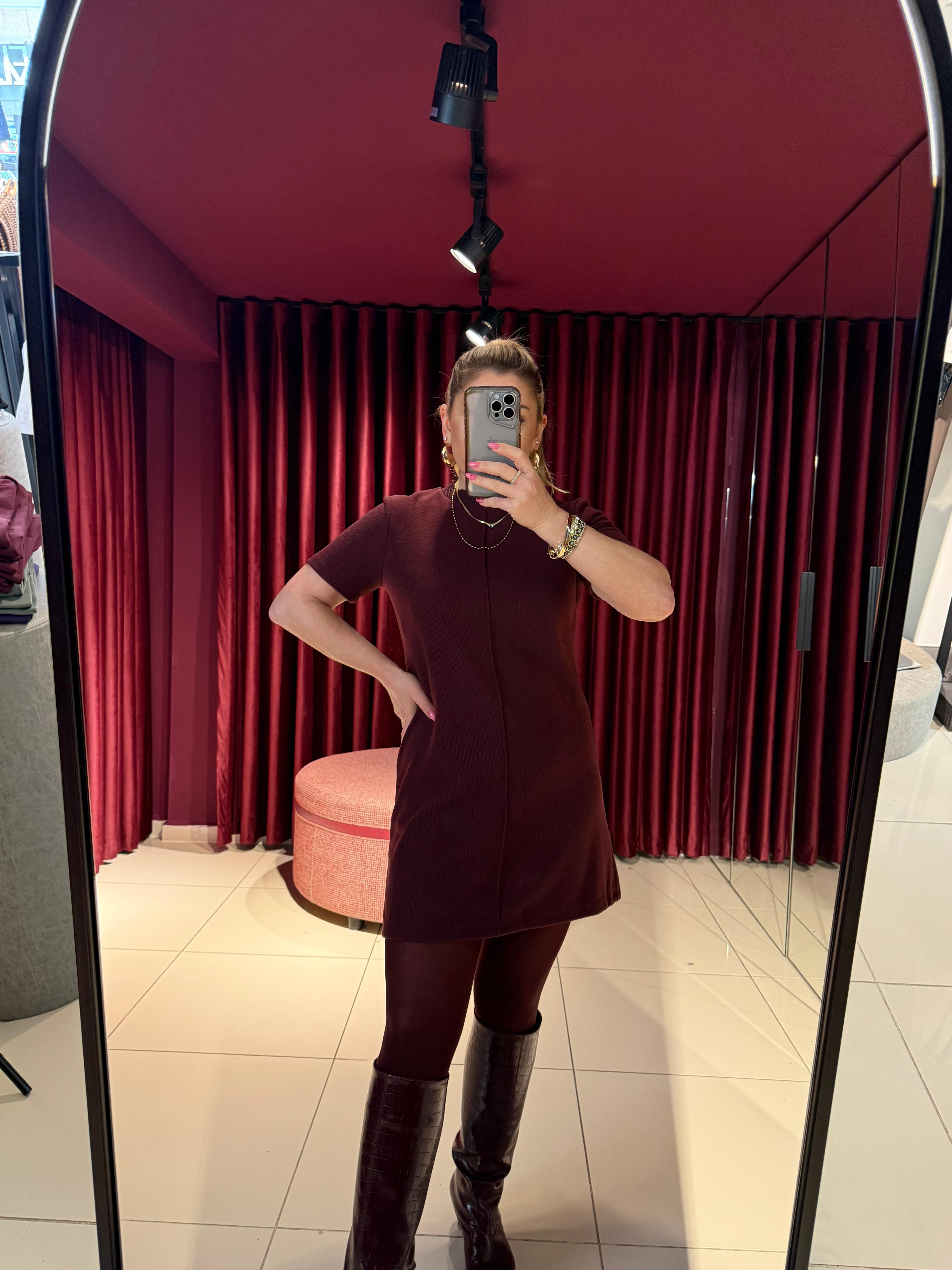 Kısa Elbiseler90810 Yumuşak Mini Elbise Bordo