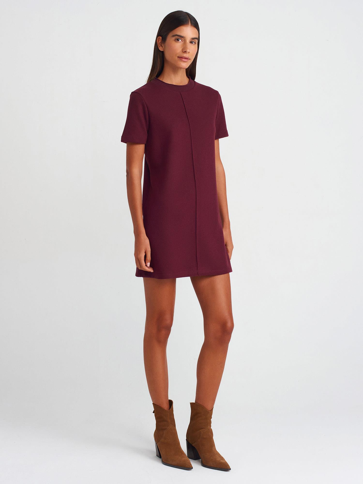Kısa Elbiseler90810 Yumuşak Mini Elbise Bordo