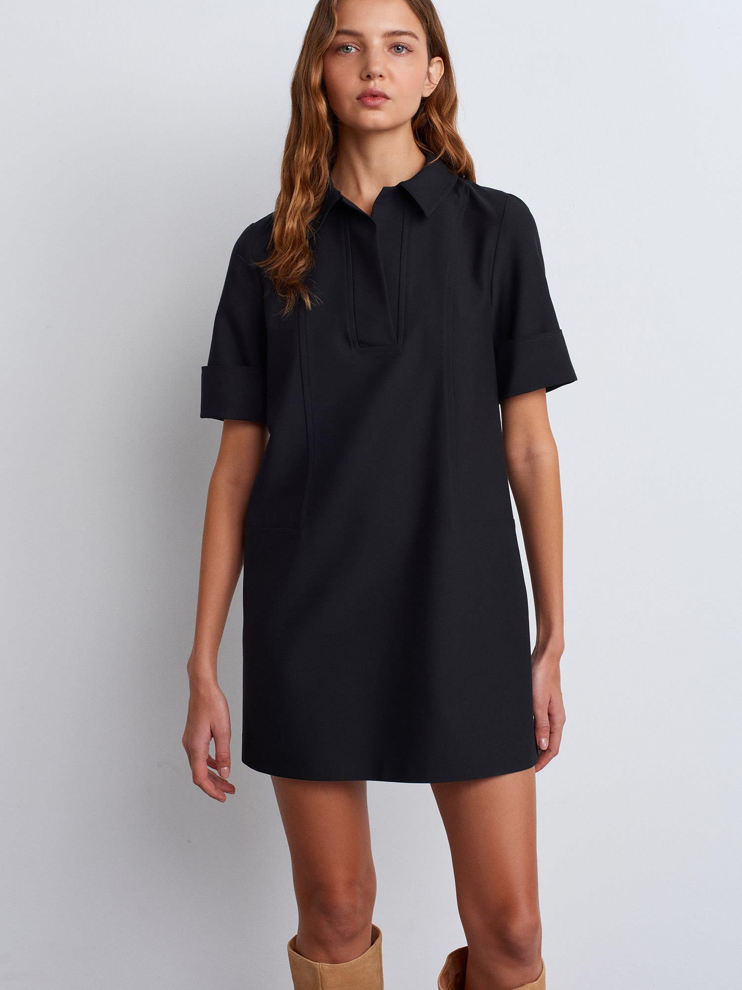 Kısa Elbiseler90912 Polo Yaka Elbise Lacivert