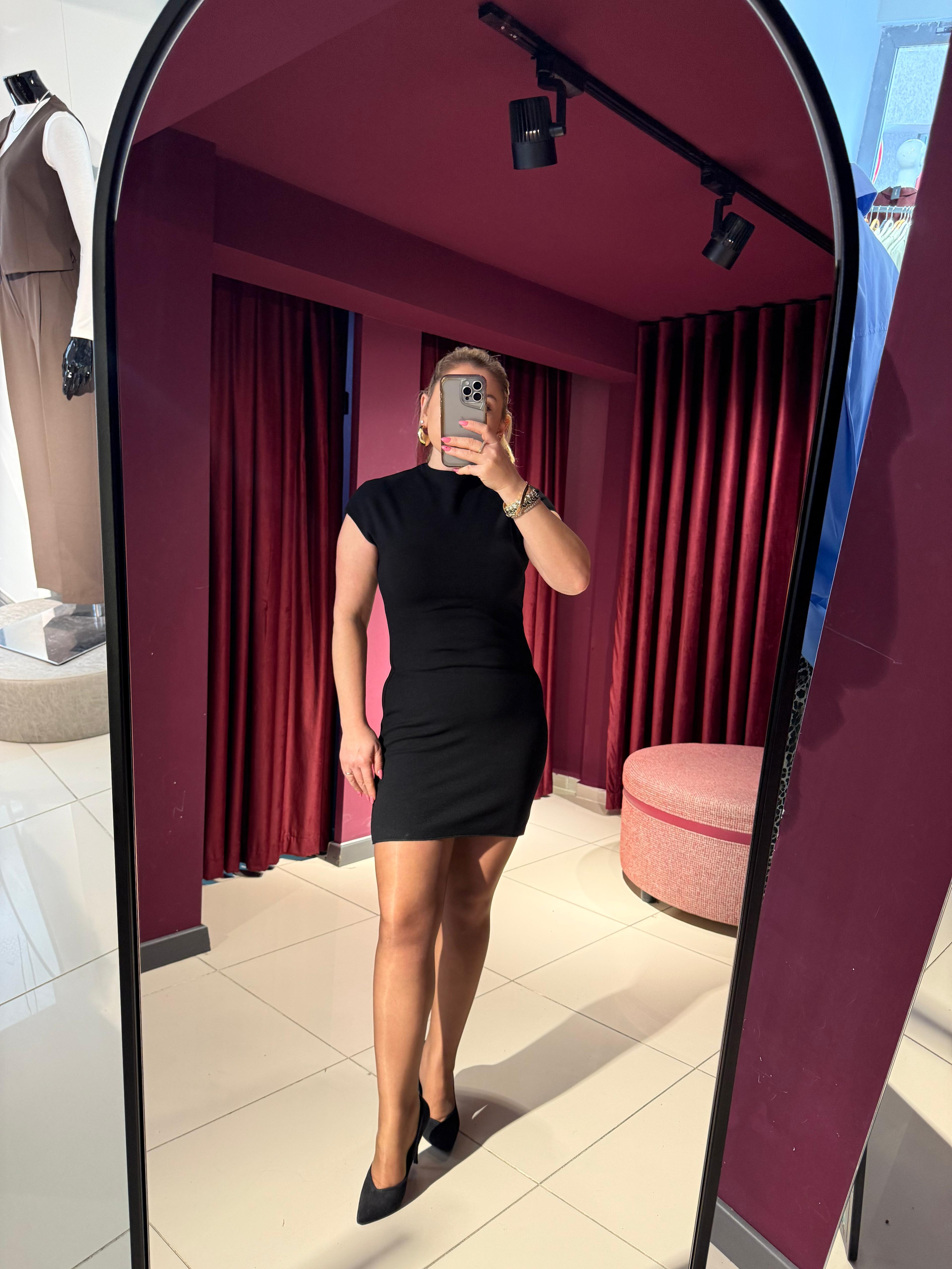 Kısa Elbiseler91305 Kısa Streç Örme Elbise Siyah
