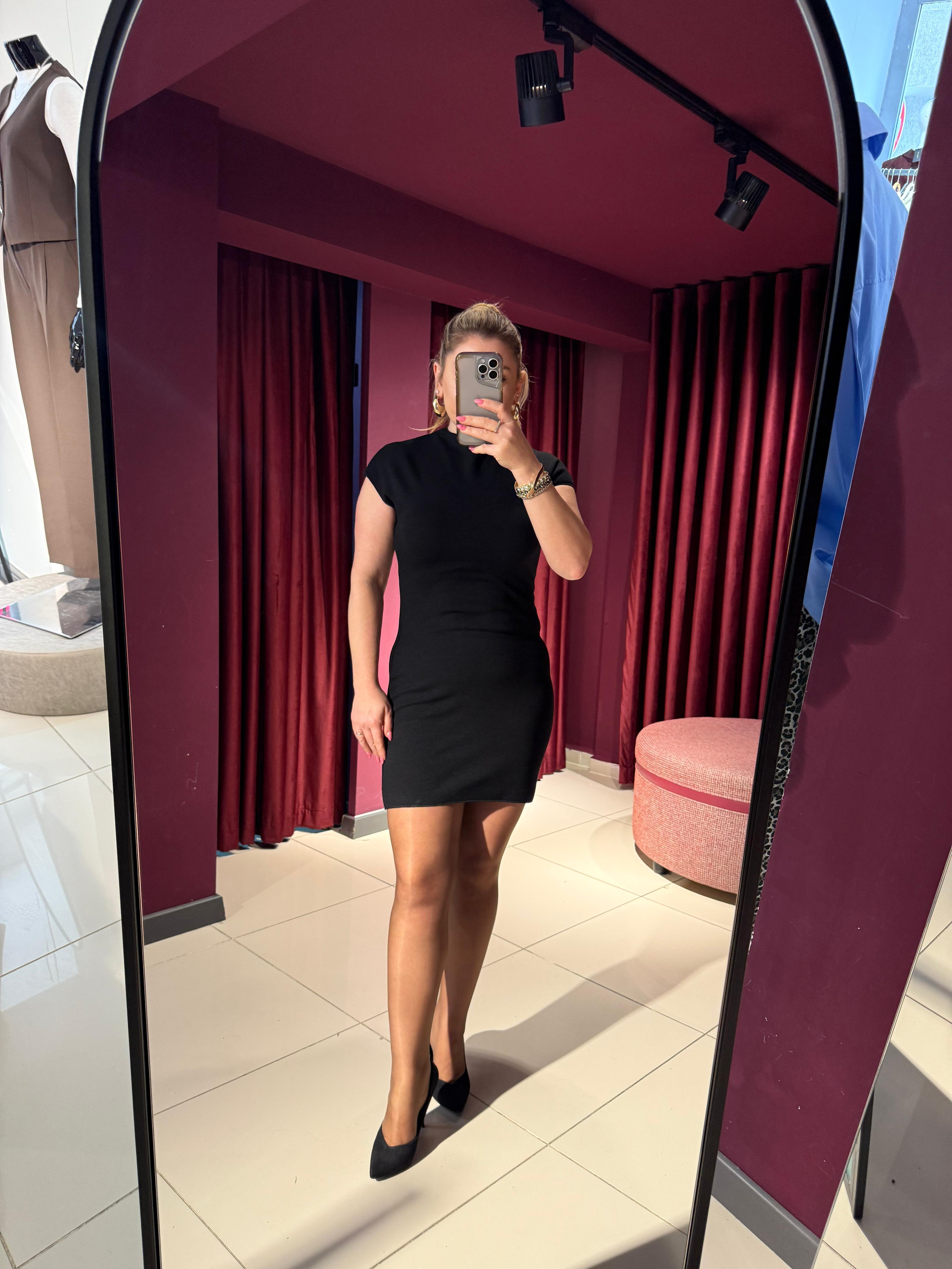 Kısa Elbiseler91305 Kısa Streç Örme Elbise Siyah